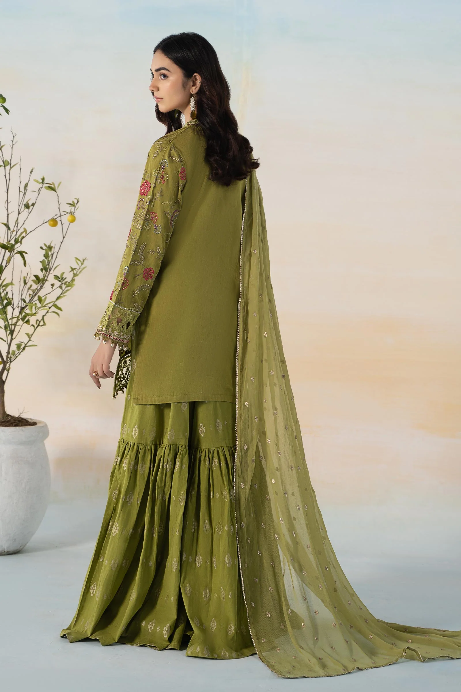 3 Piece Embroidered Self Jacquard Suit - Image 6