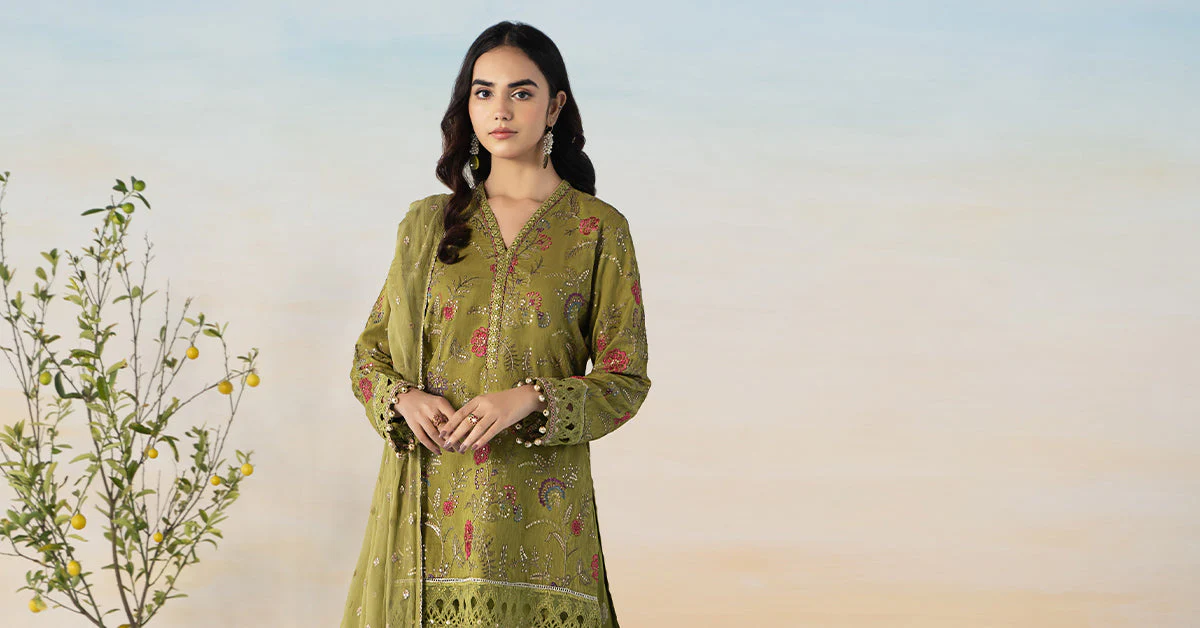 3 Piece Embroidered Self Jacquard Suit - Image 7