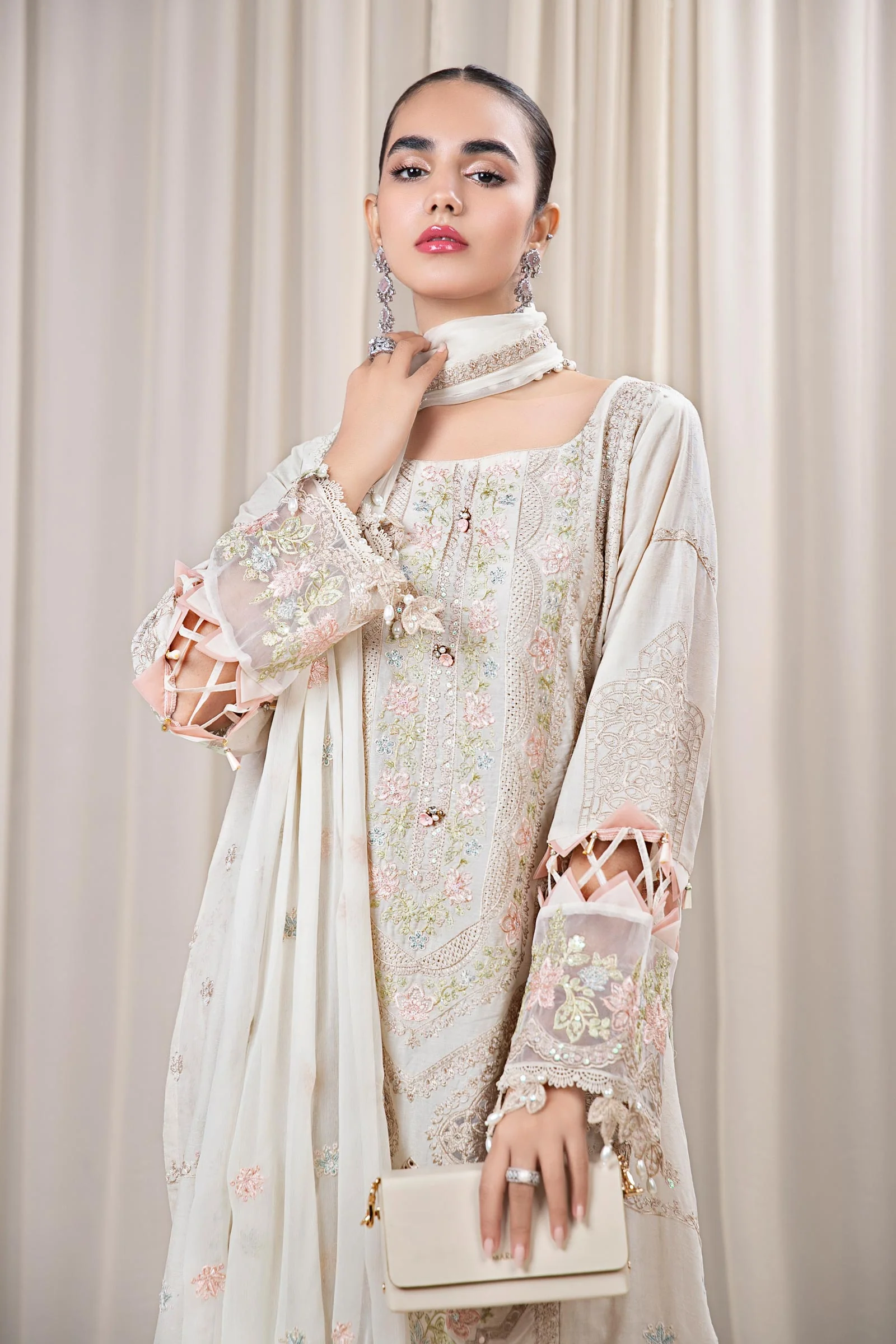 3 Piece Embroidered Self Jacquard Suit - Image 2