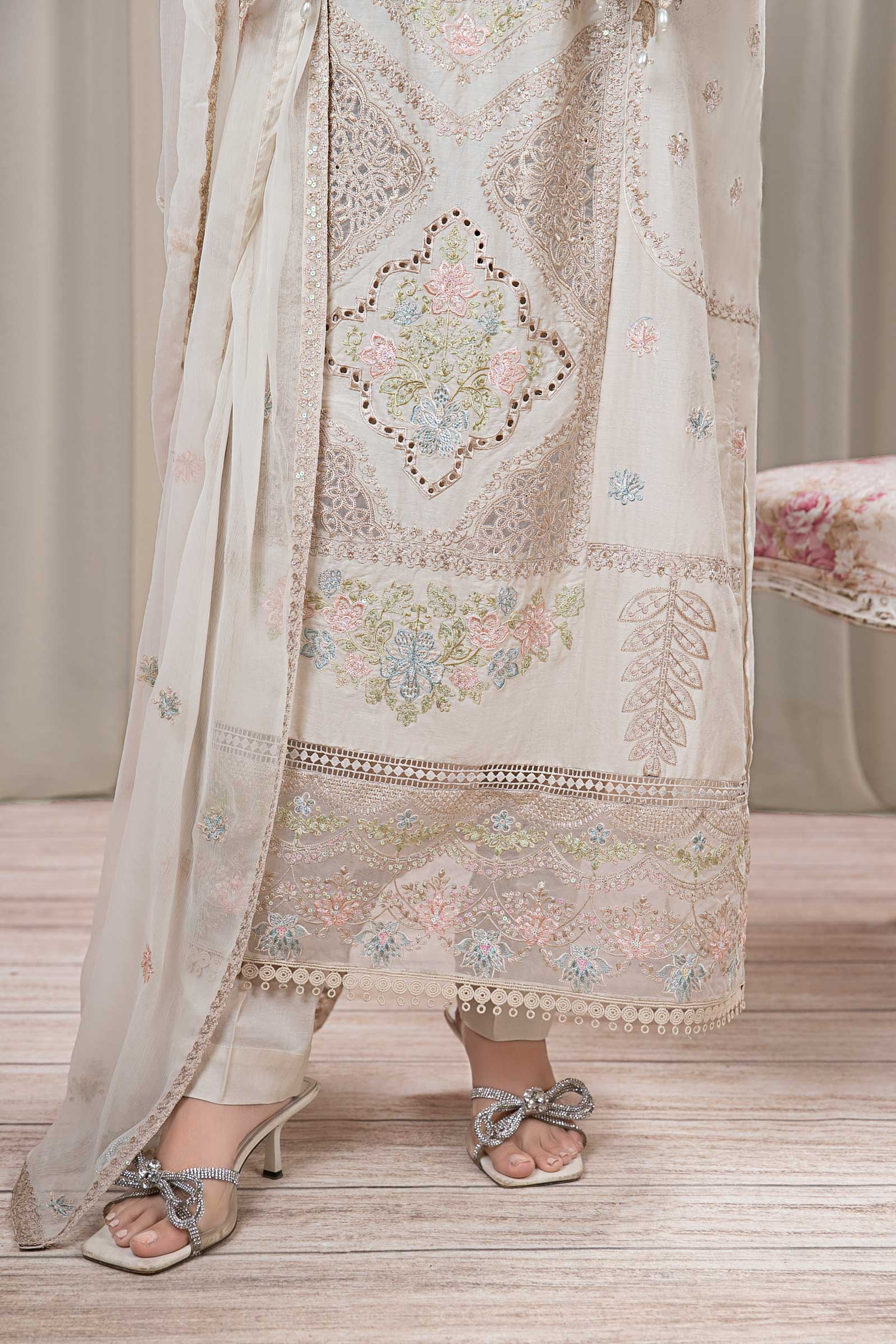 3 Piece Embroidered Self Jacquard Suit - Image 5