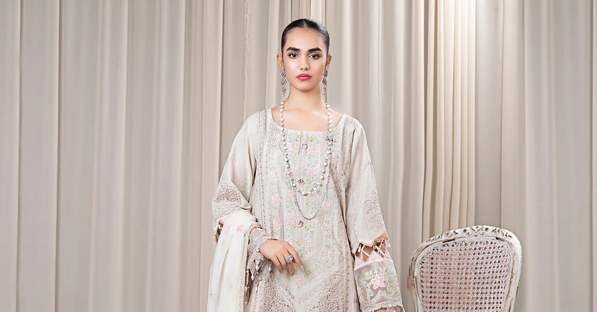 3 Piece Embroidered Self Jacquard Suit - Image 8
