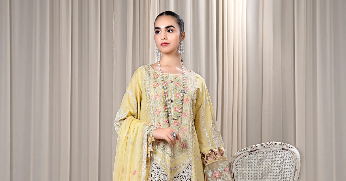 3 Piece Embroidered Self Jacquard Suit - Image 9