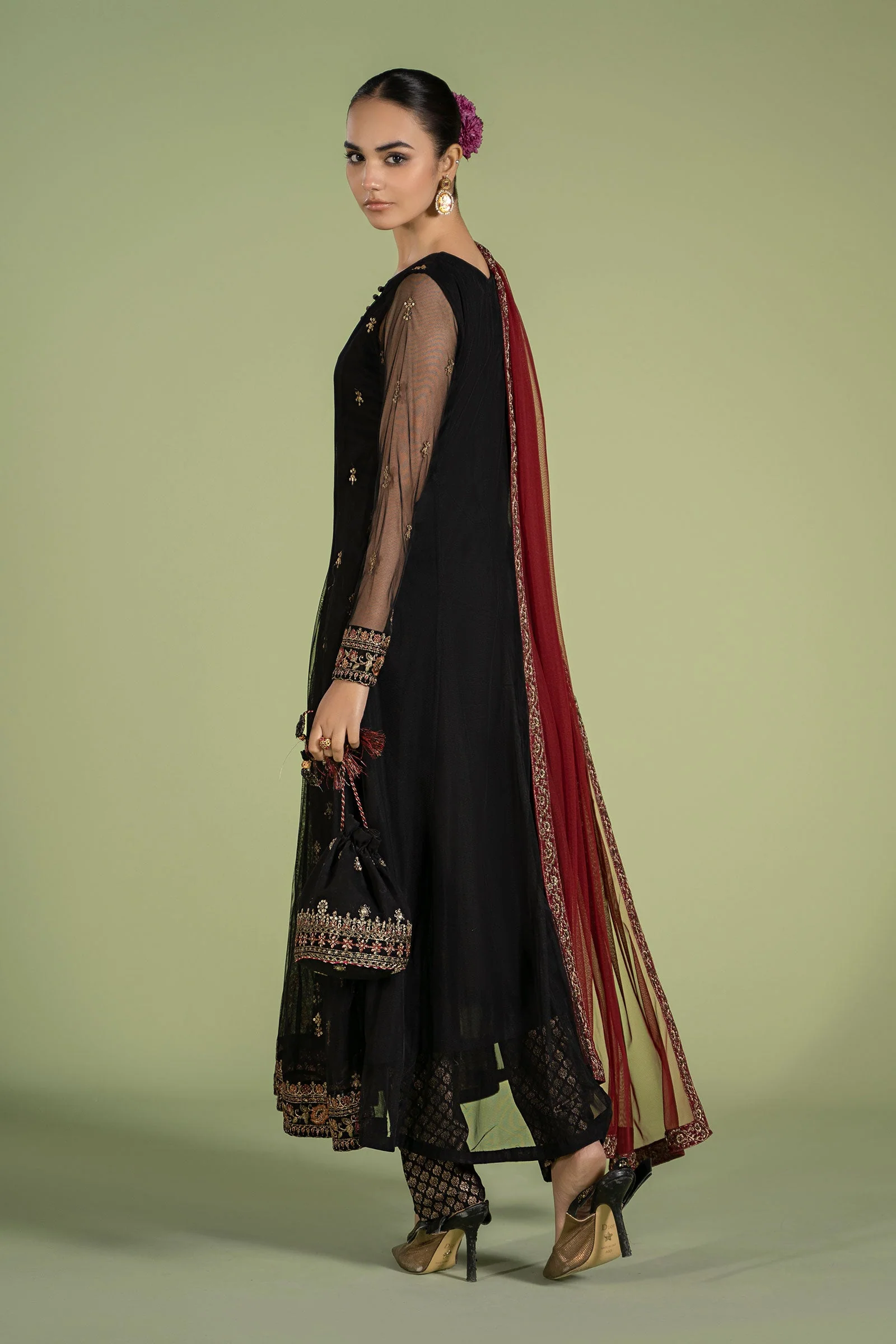 3 Piece Embroidered Net Suit - Image 10