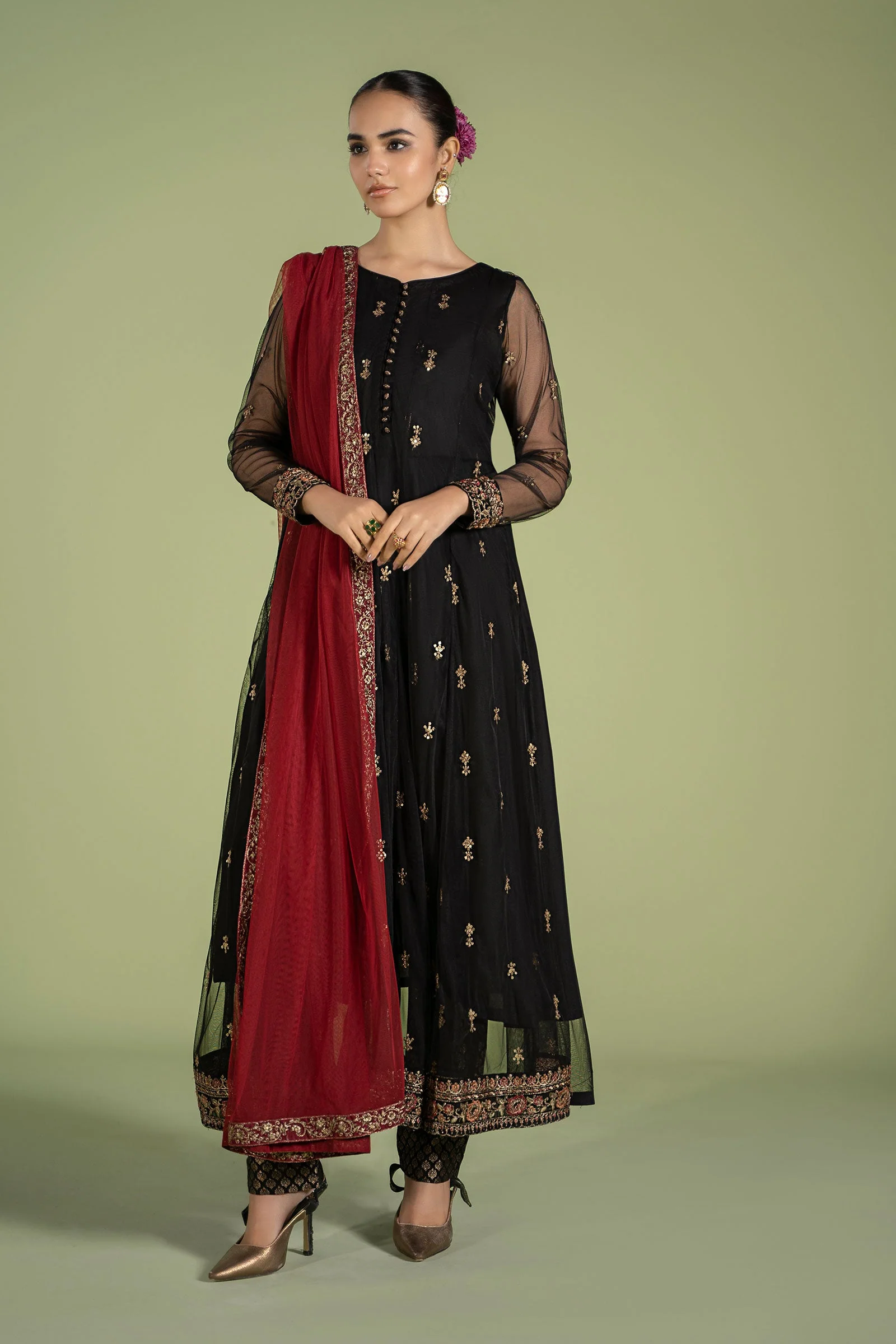 3 Piece Embroidered Net Suit - Image 3