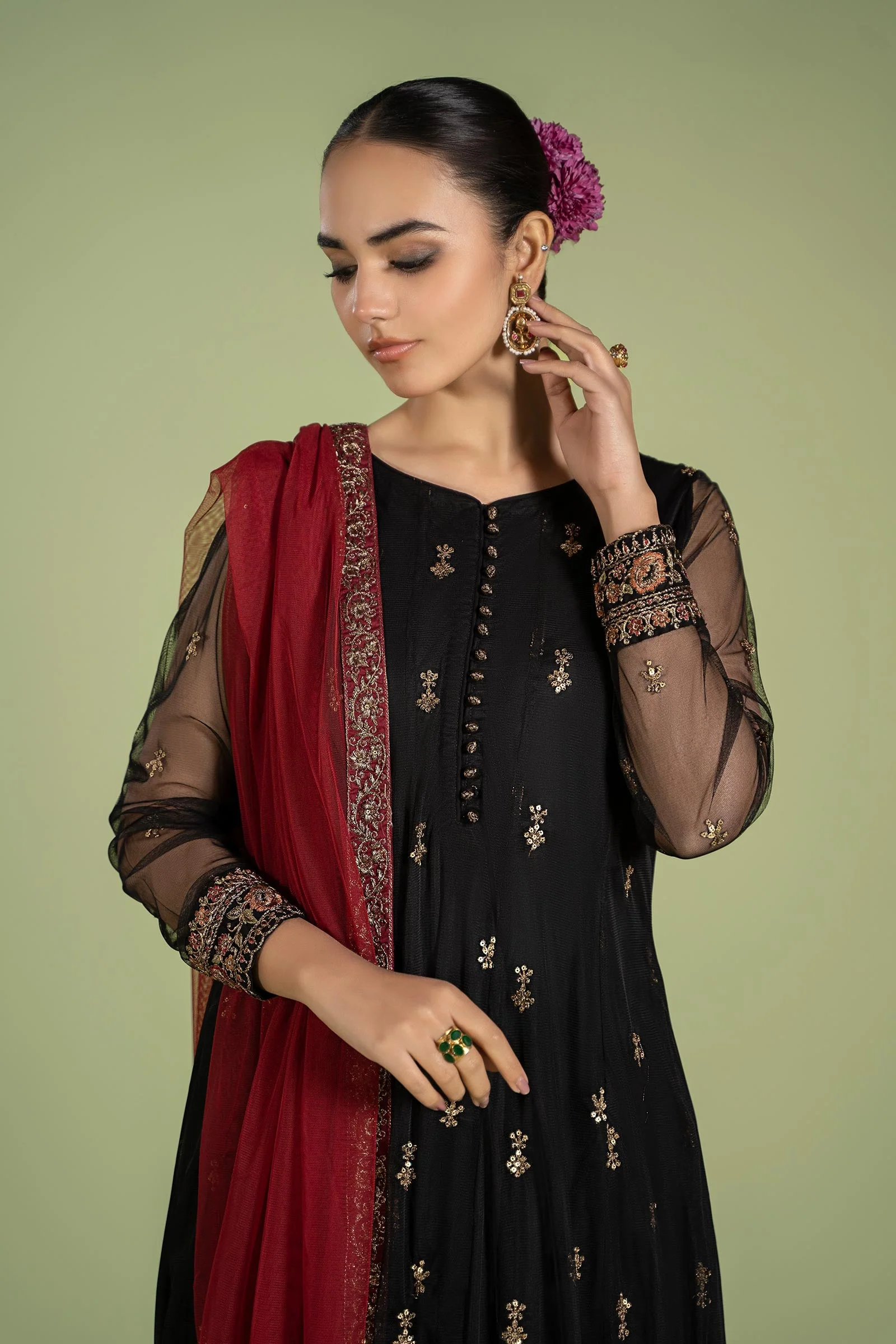 3 Piece Embroidered Net Suit - Image 4
