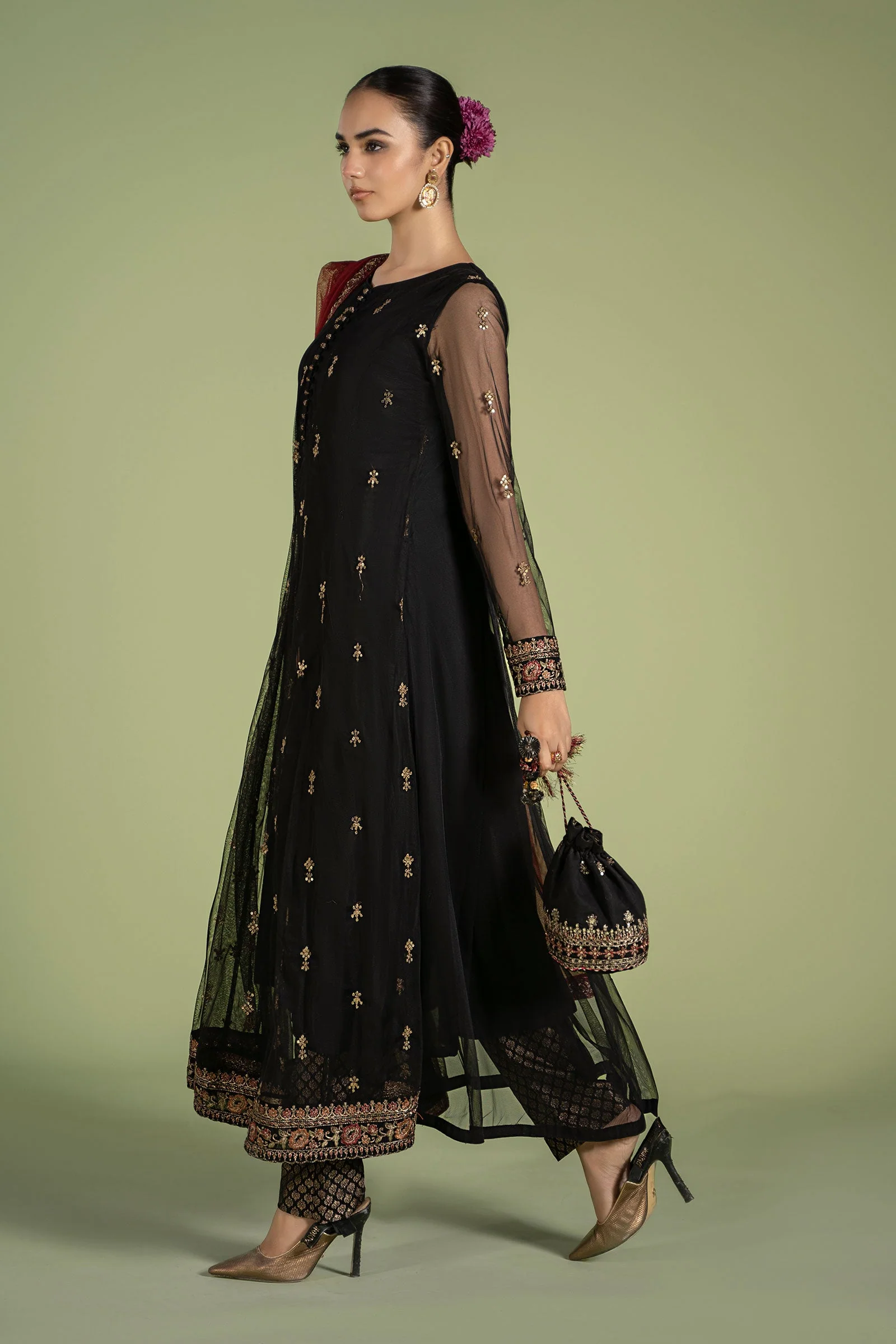 3 Piece Embroidered Net Suit - Image 9