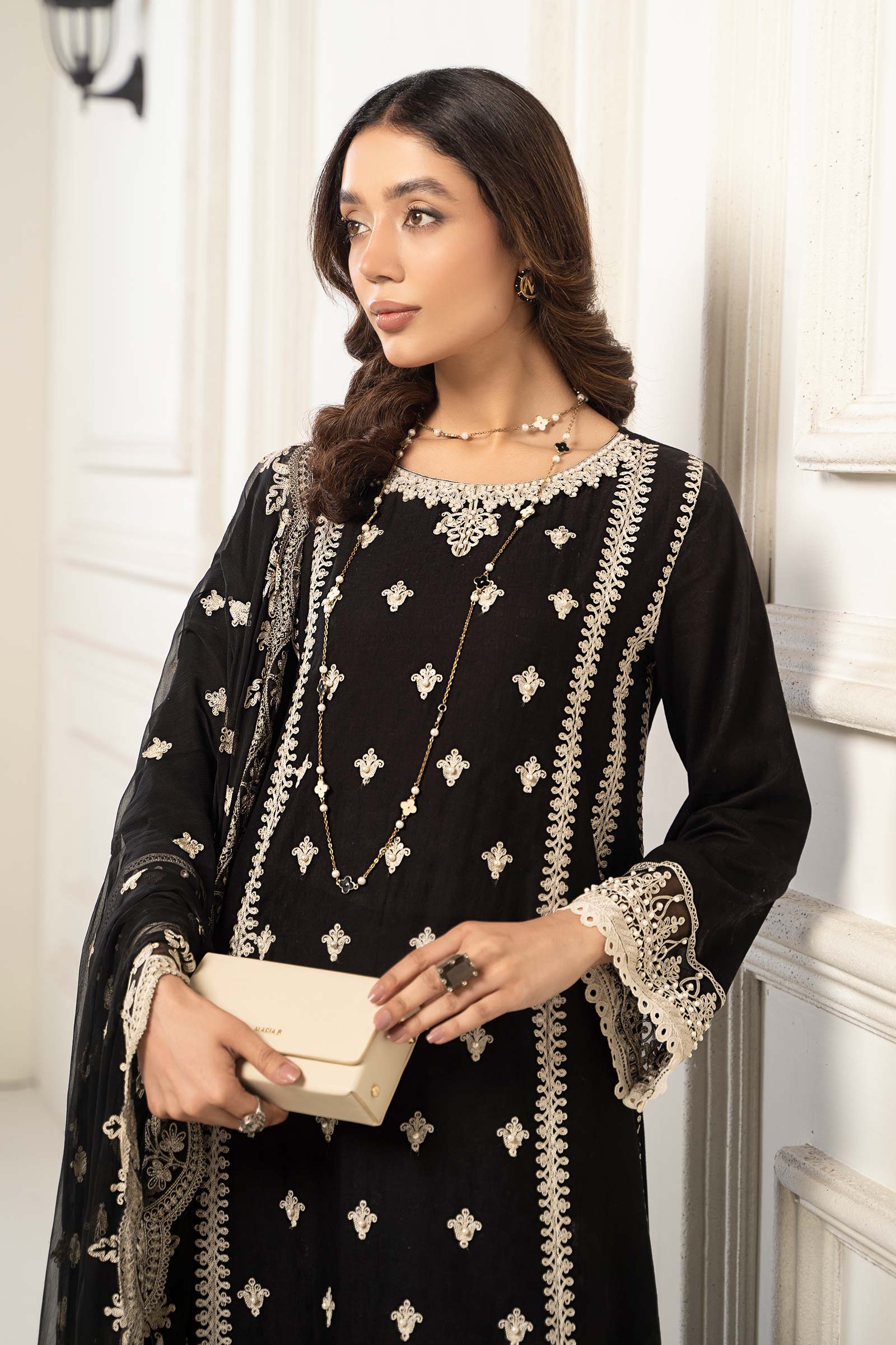 3 Piece Embroidered Self Jacquard Suit - Image 2