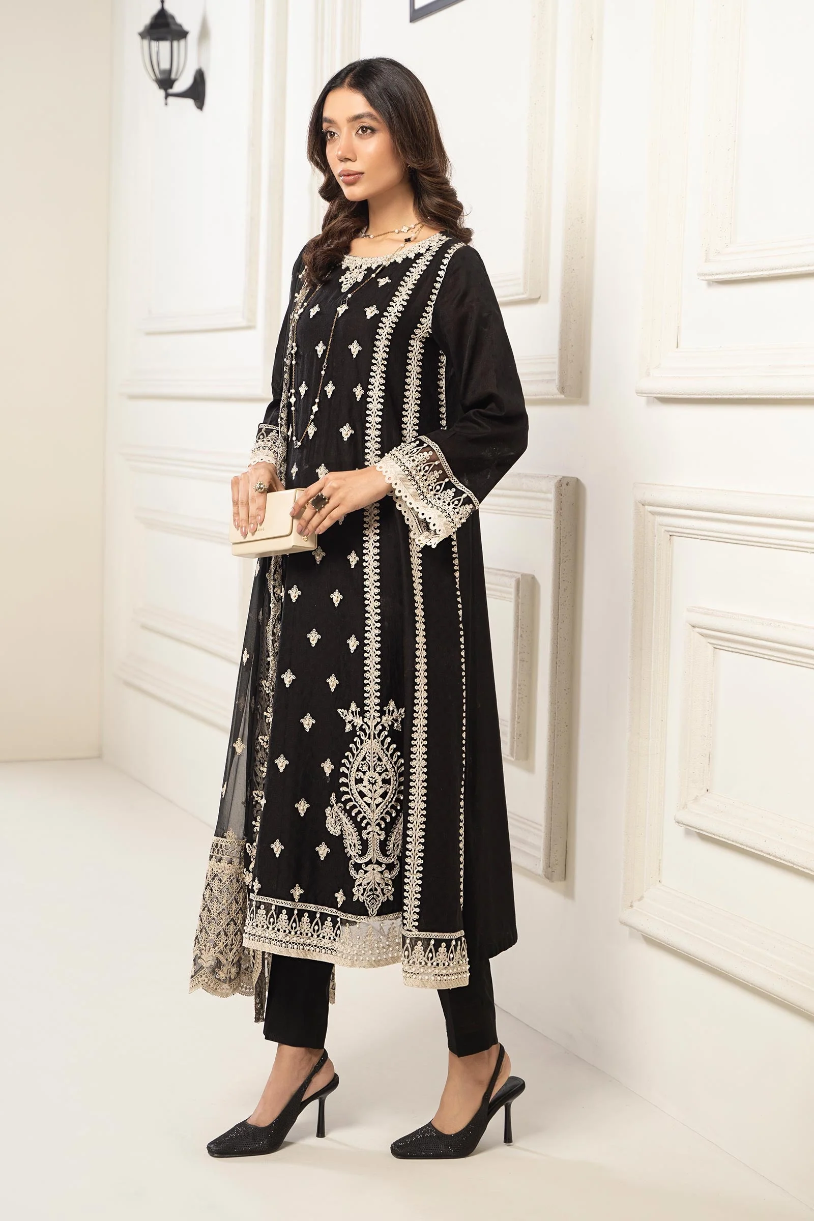 3 Piece Embroidered Self Jacquard Suit - Image 5