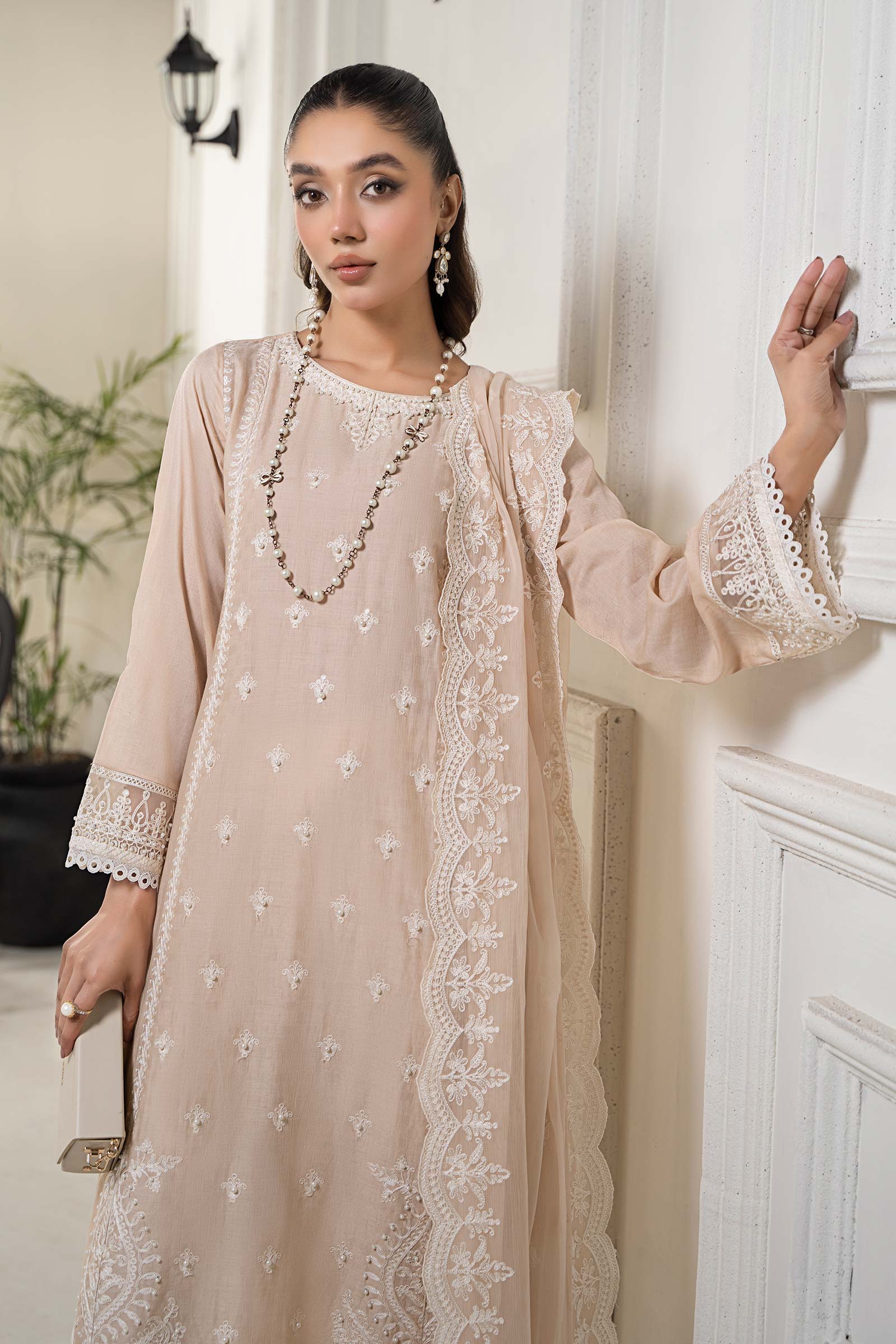 3 Piece Embroidered Self Jacquard Suit - Image 2