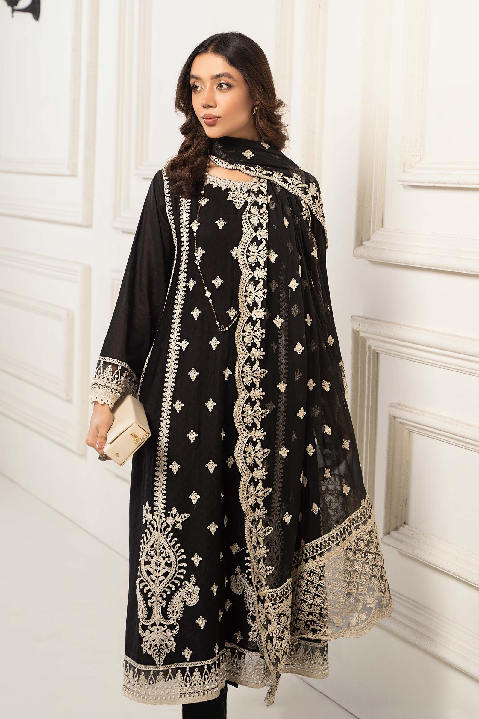 3 Piece Embroidered Self Jacquard Suit - Image 3