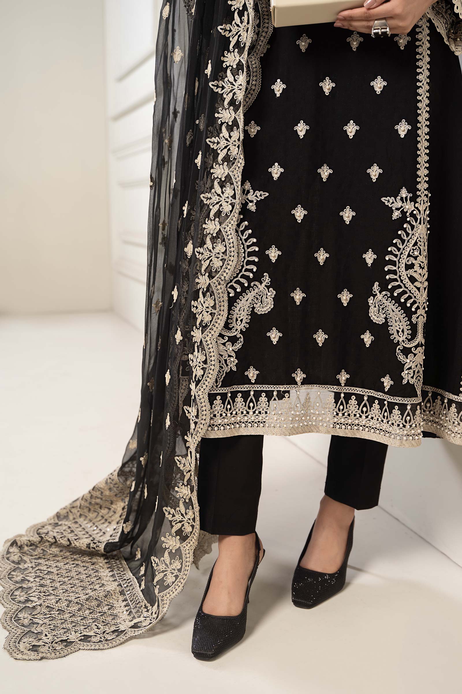 3 Piece Embroidered Self Jacquard Suit - Image 5