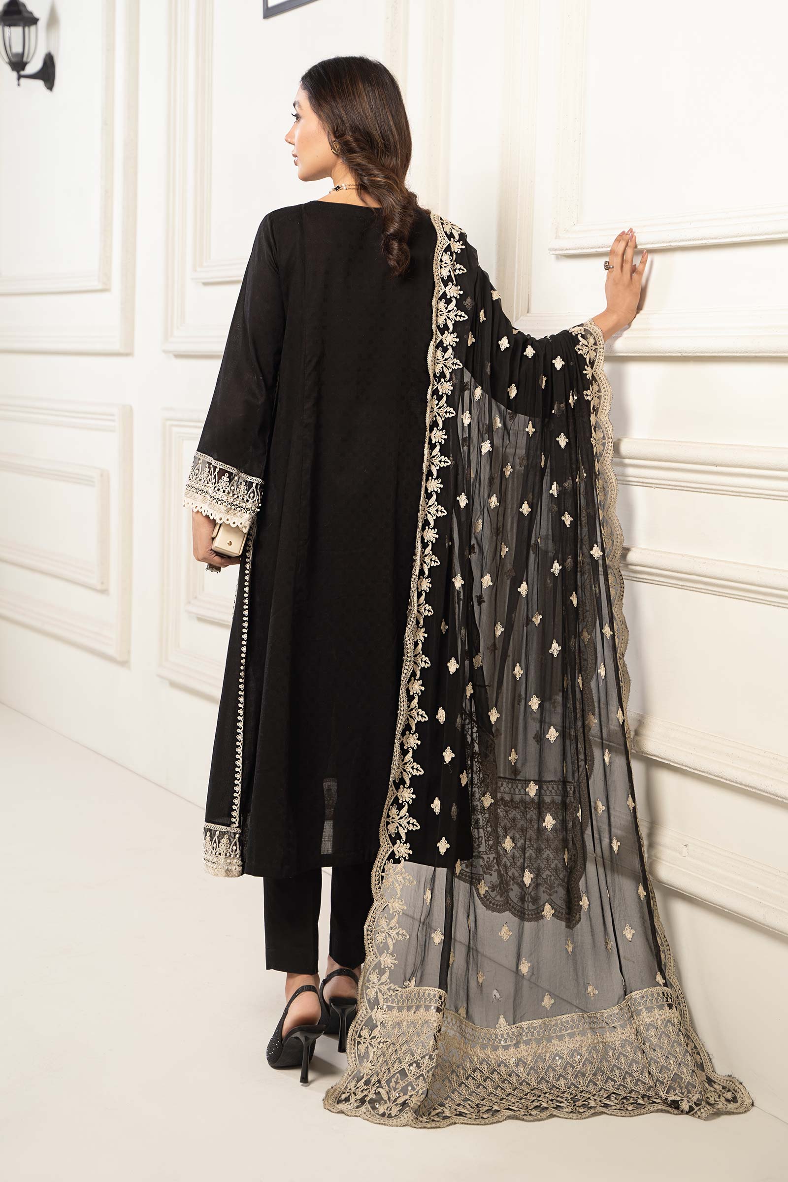 3 Piece Embroidered Self Jacquard Suit - Image 7