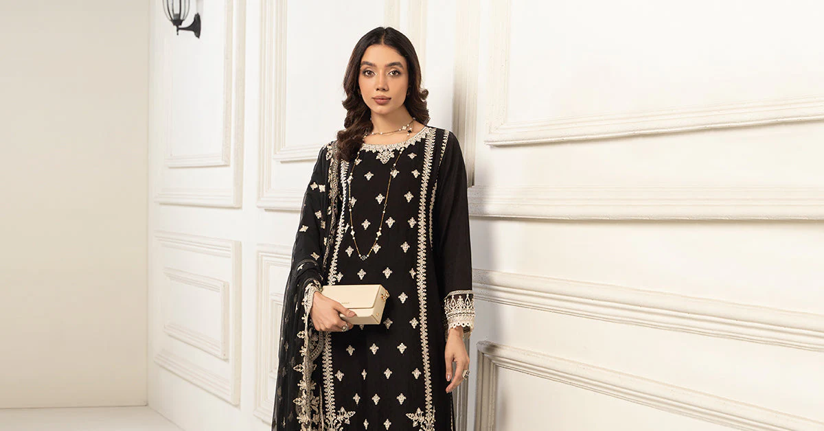 3 Piece Embroidered Self Jacquard Suit - Image 8