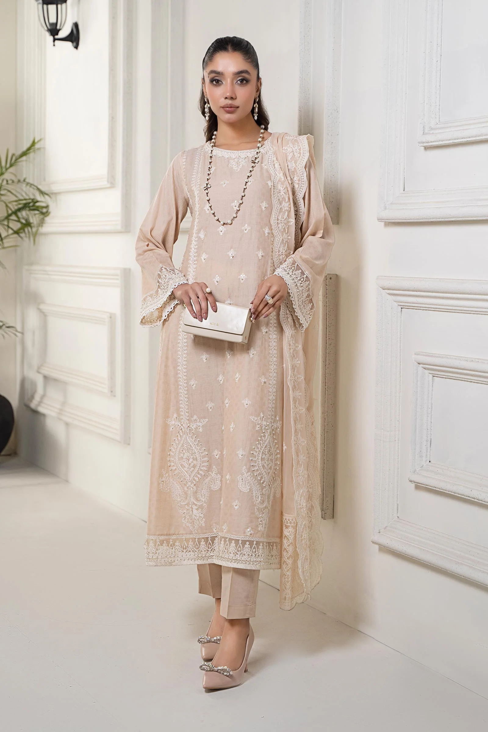 3 Piece Embroidered Self Jacquard Suit - Image 2