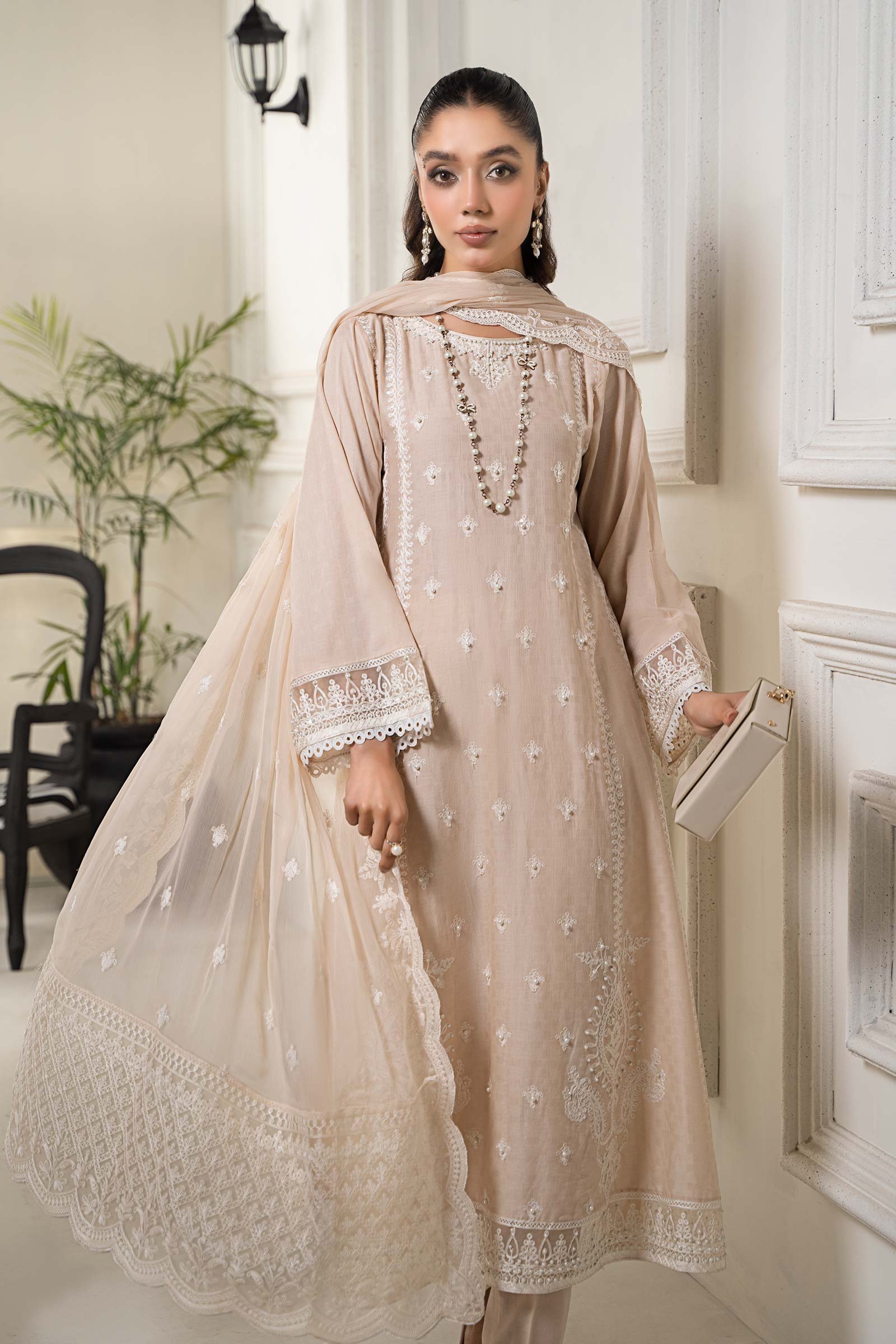 3 Piece Embroidered Self Jacquard Suit - Image 4