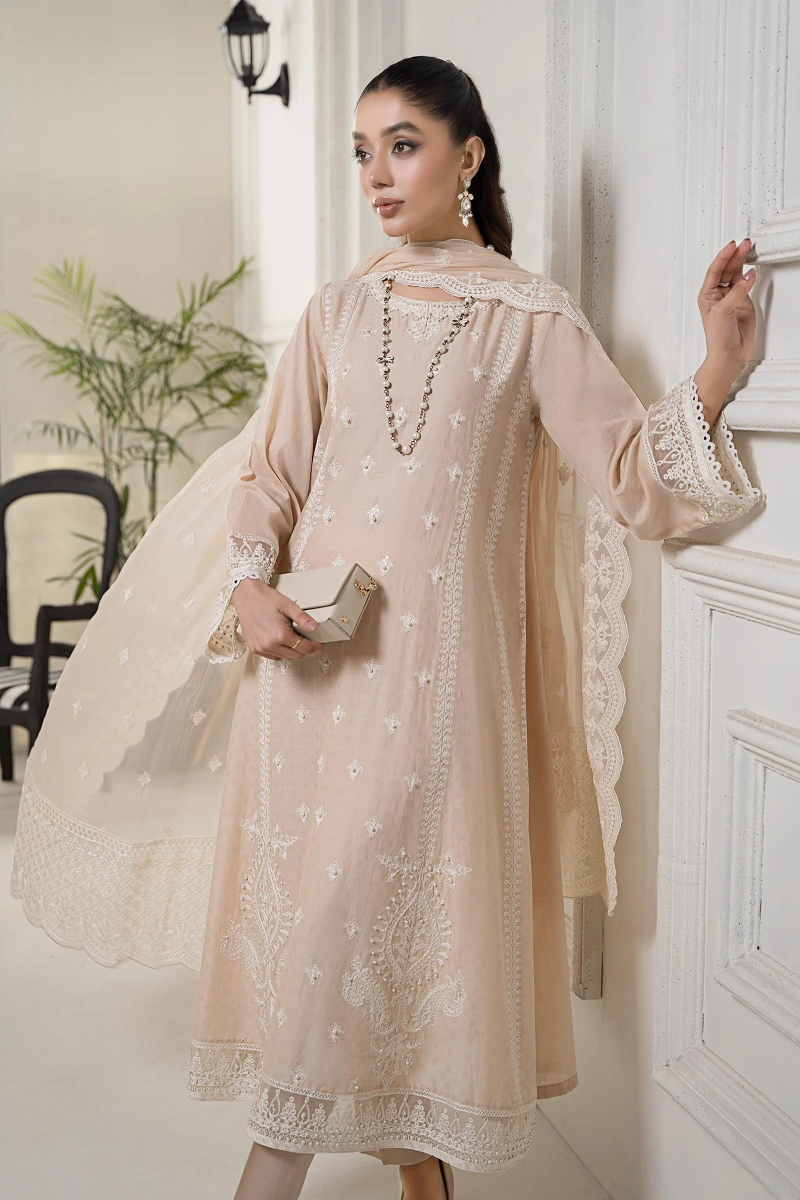 3 Piece Embroidered Self Jacquard Suit - Image 5