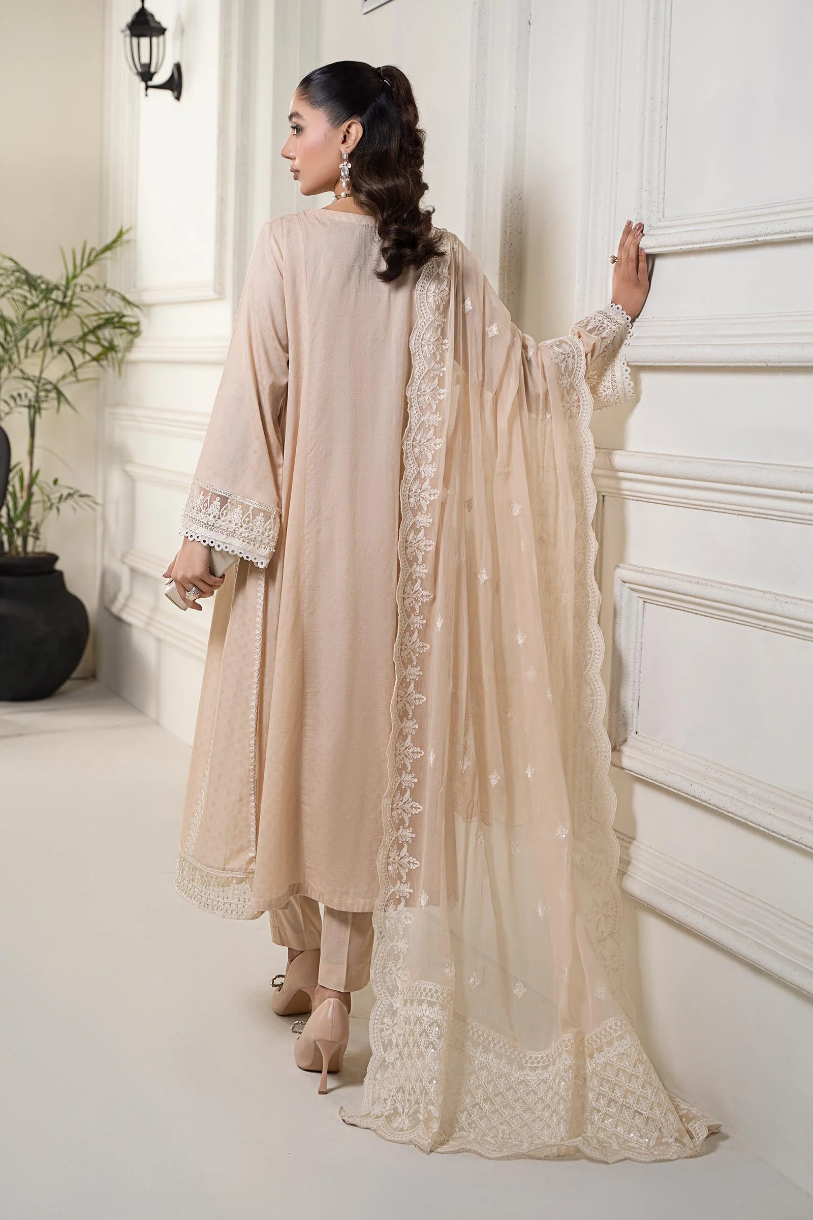 3 Piece Embroidered Self Jacquard Suit - Image 7