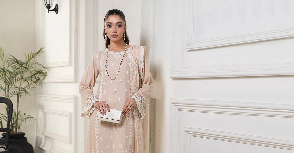 3 Piece Embroidered Self Jacquard Suit - Image 8