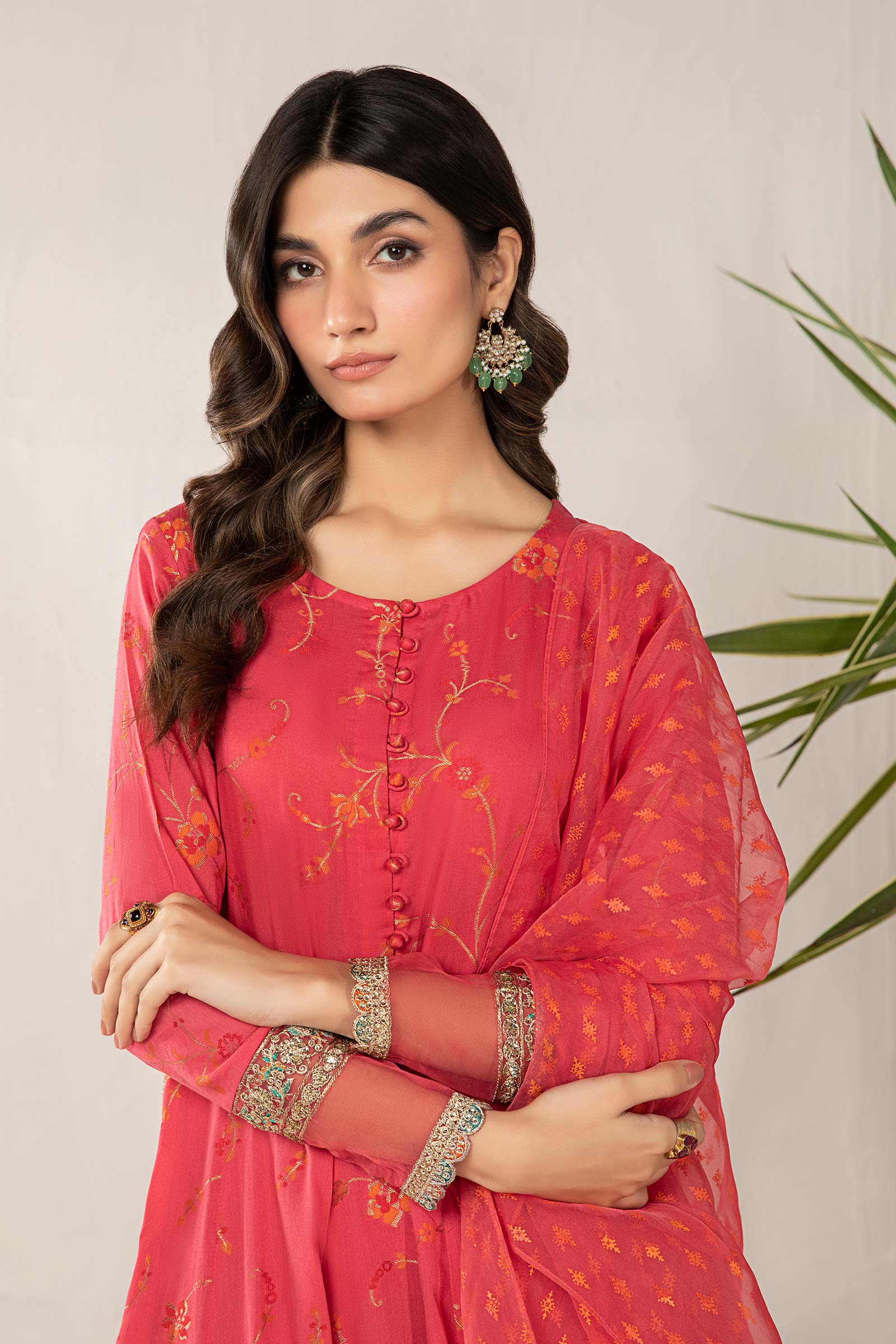 3 Piece Embroidered Jacquard Broshia Suit - Image 3