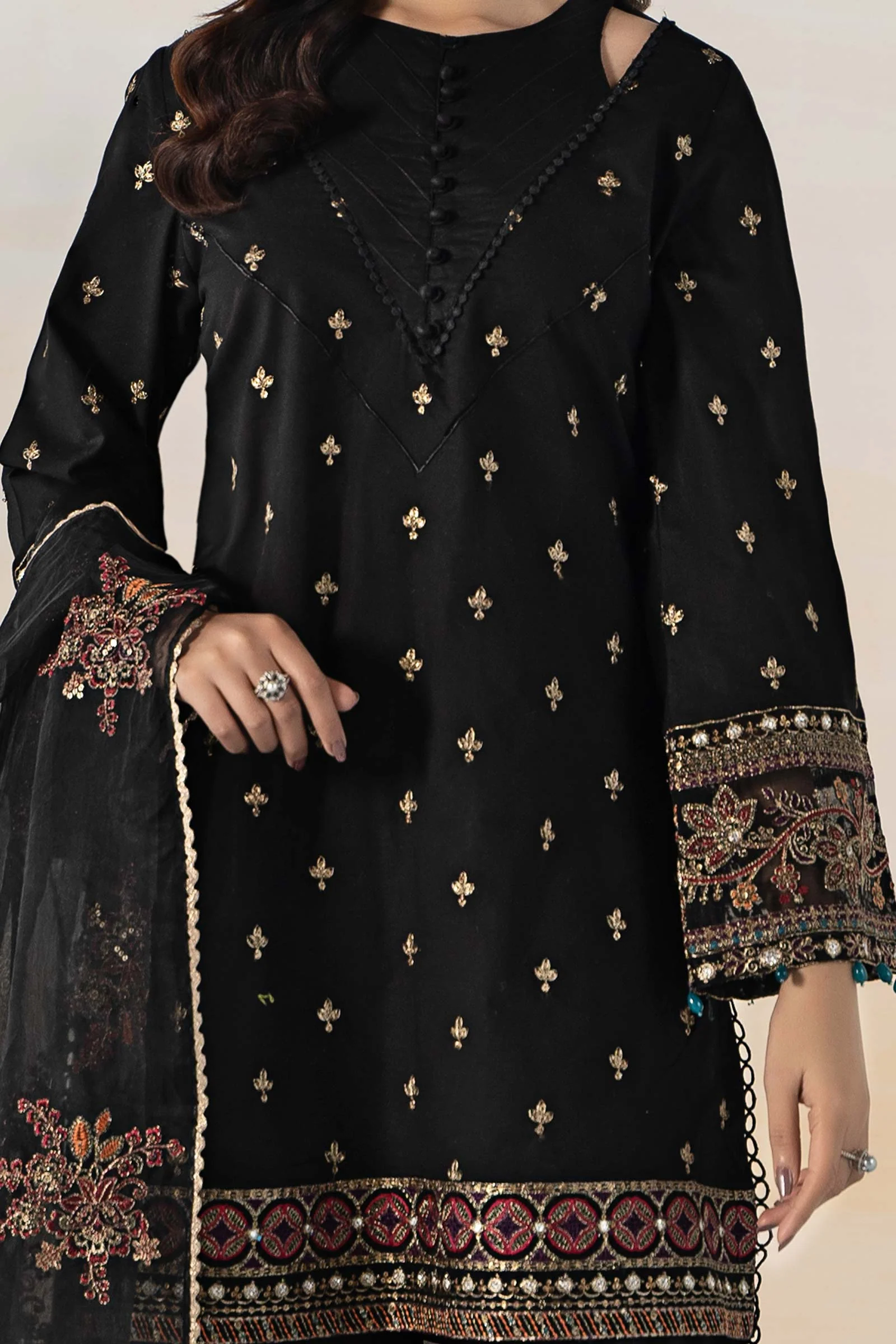 3 Piece Embroidered Jacquard Suit - Image 3
