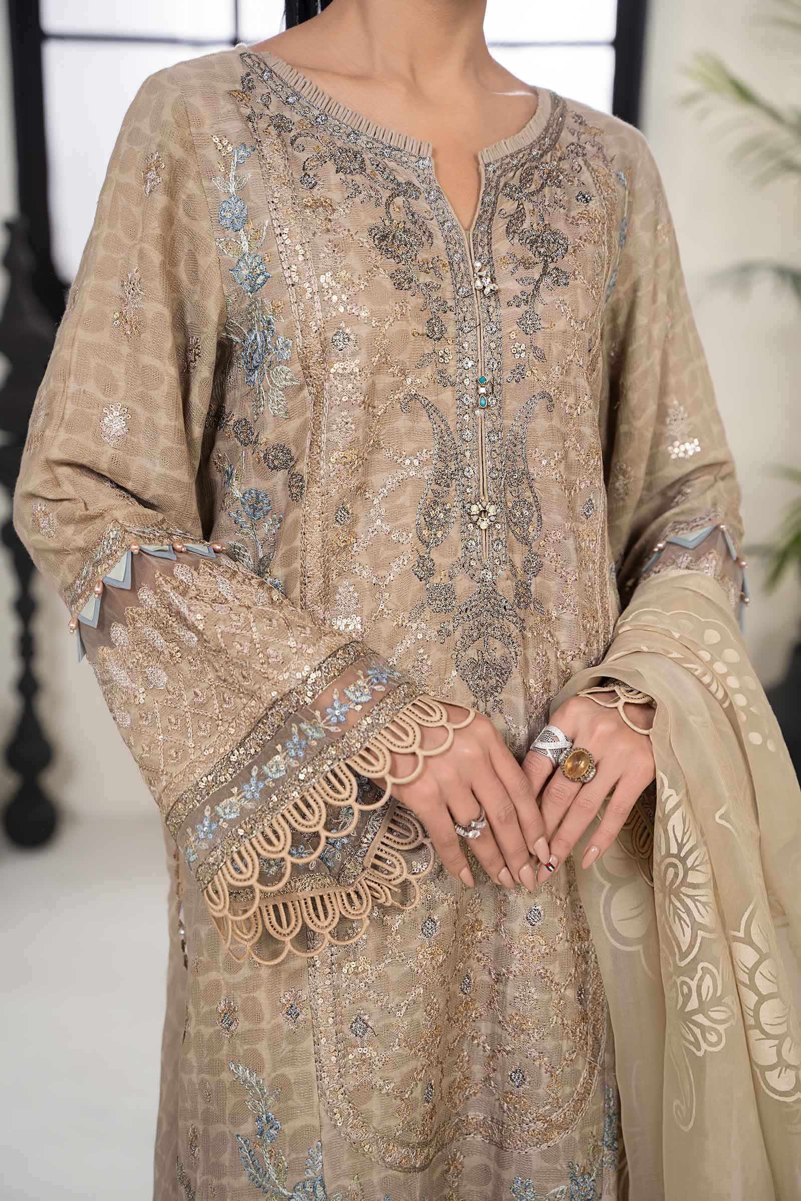 3 Piece Embroidered Self Jacquard Suit - Image 5