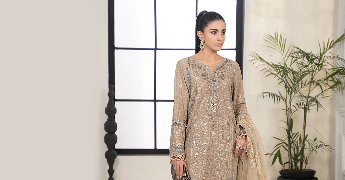 3 Piece Embroidered Self Jacquard Suit - Image 9