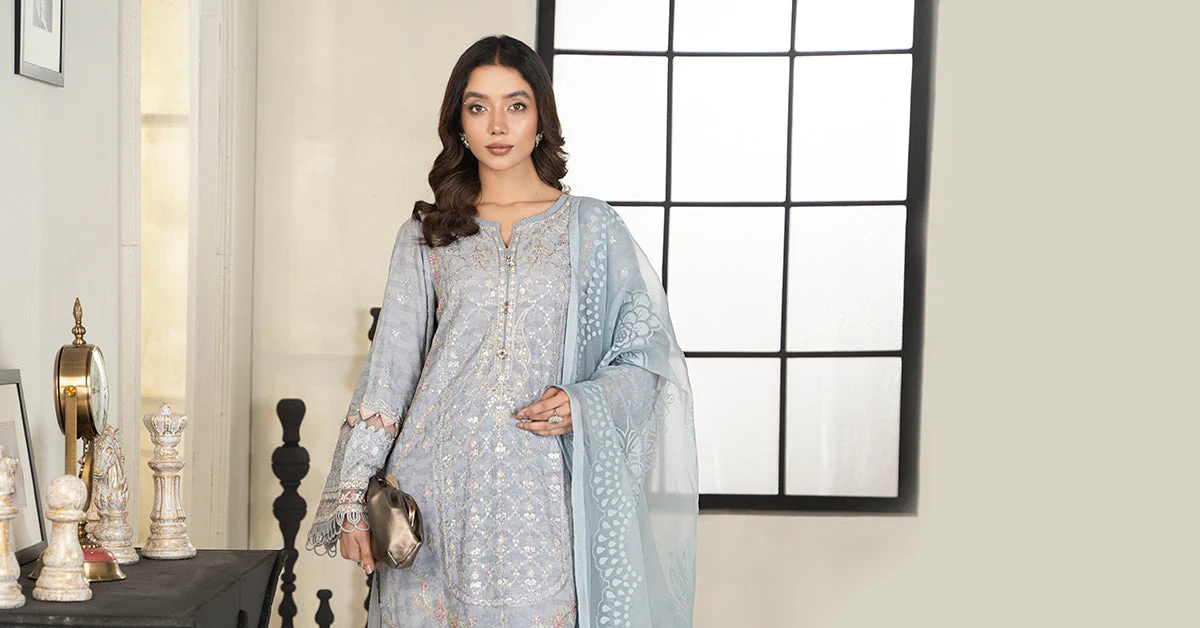 3 Piece Embroidered Self Jacquard Suit - Image 7
