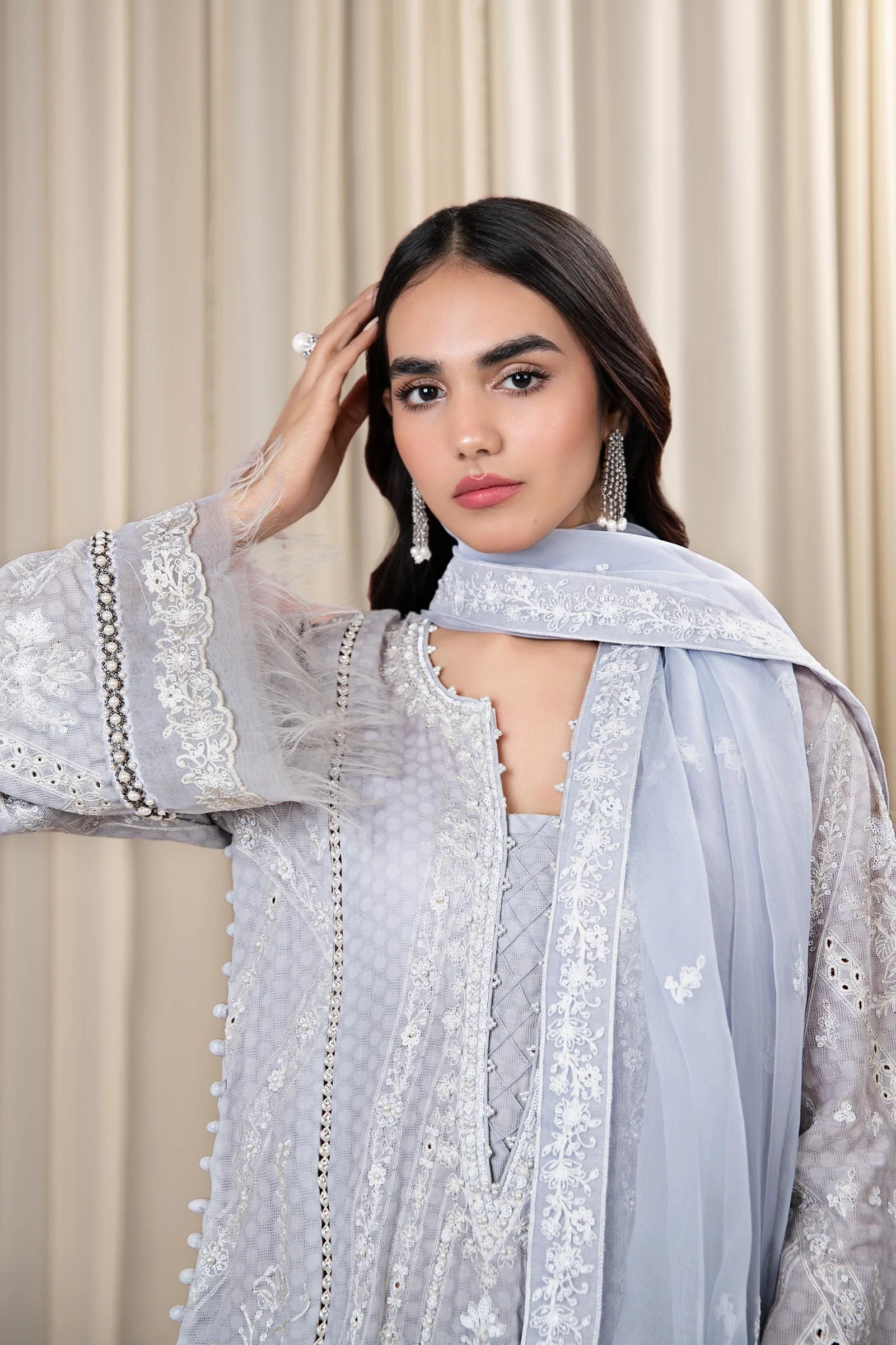 3 Piece Embroidered Self Jacquard Suit - Image 2