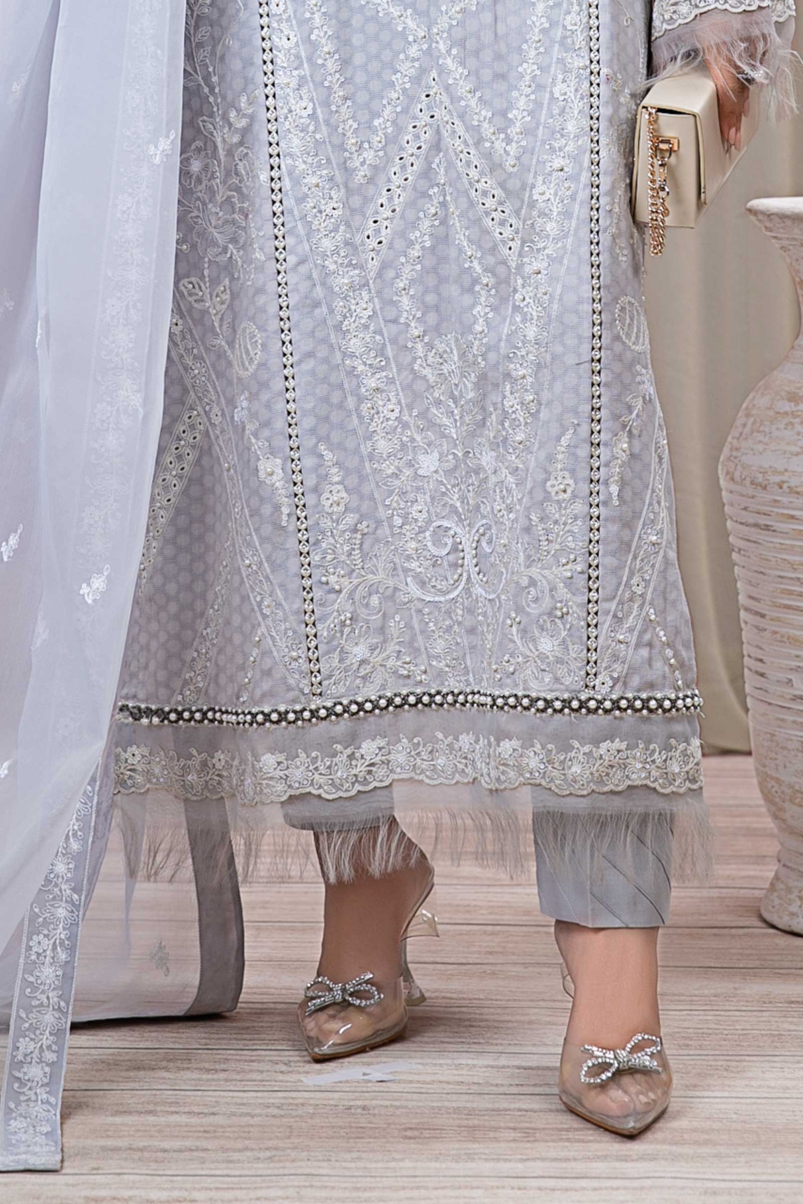 3 Piece Embroidered Self Jacquard Suit - Image 3