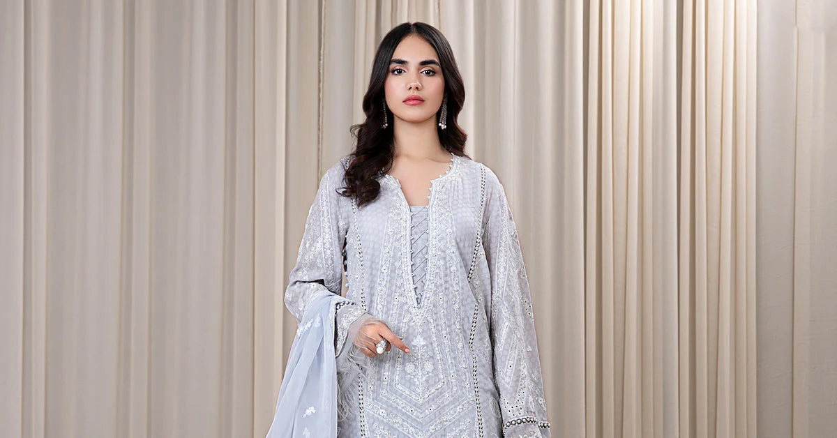 3 Piece Embroidered Self Jacquard Suit - Image 7