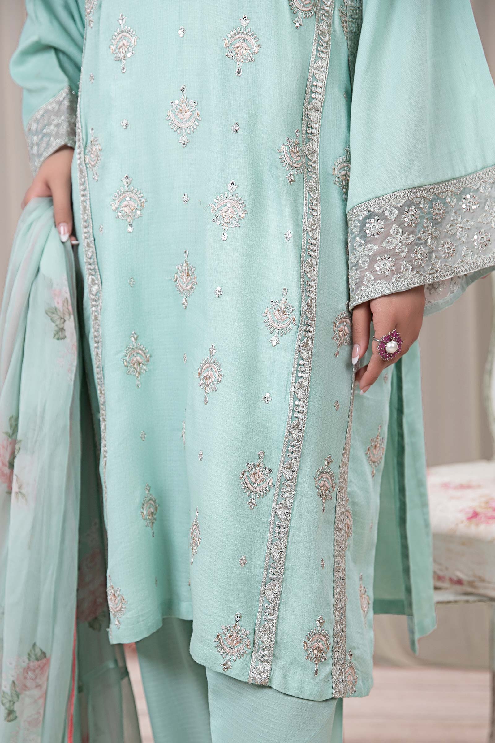 3 Piece Embroidered Dobby Suit - Image 6