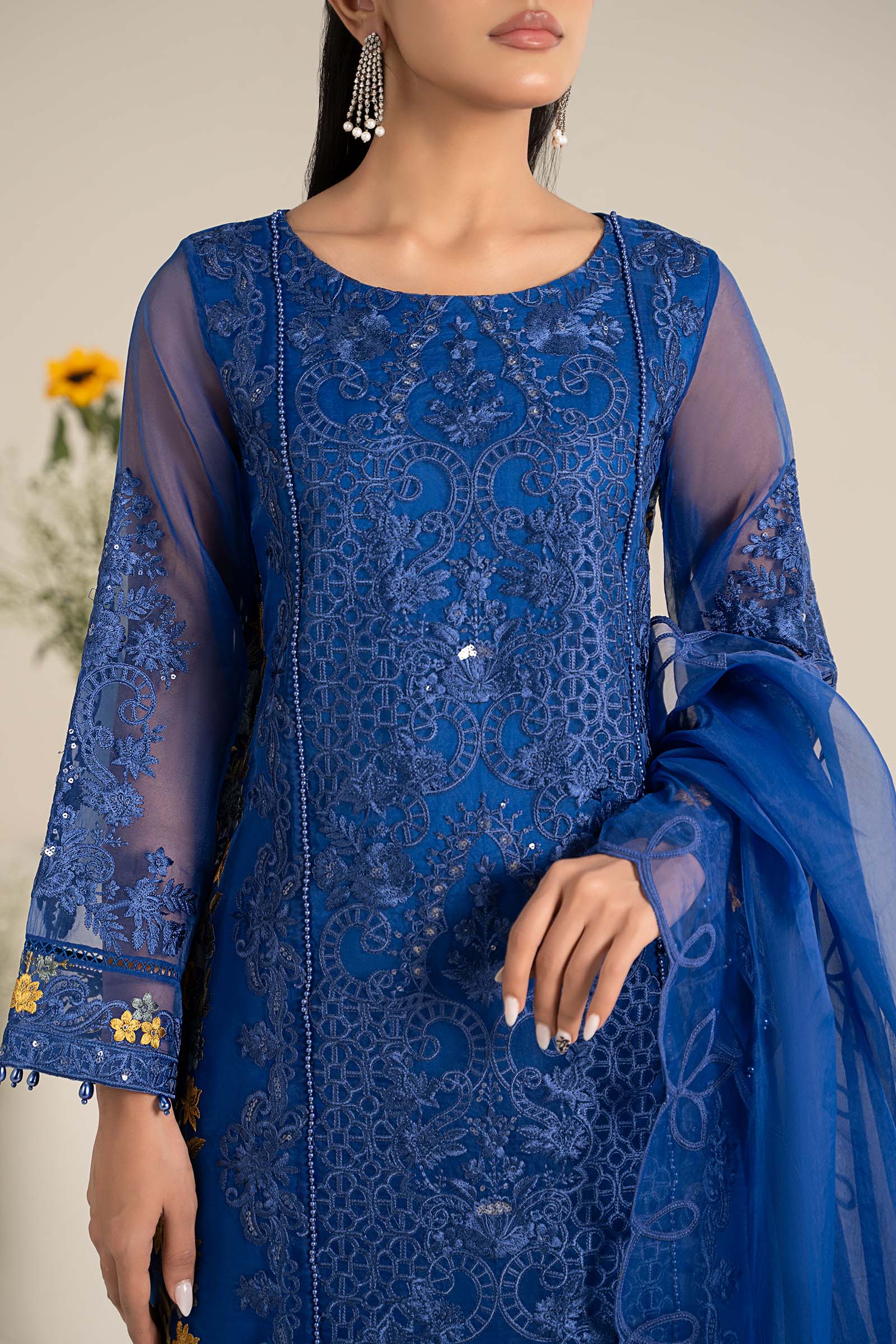 3 Piece Embroidered Organza Suit - Image 3