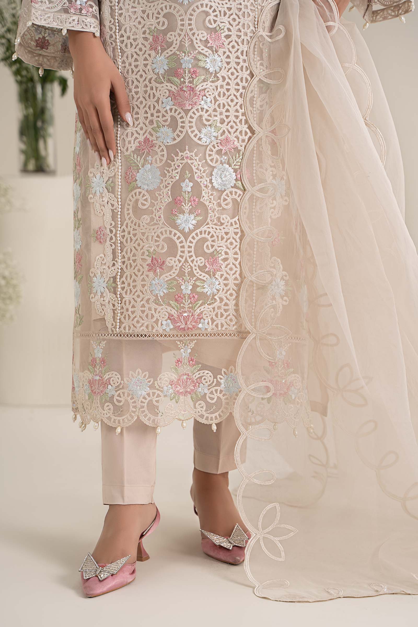 3 Piece Embroidered Organza Suit - Image 4