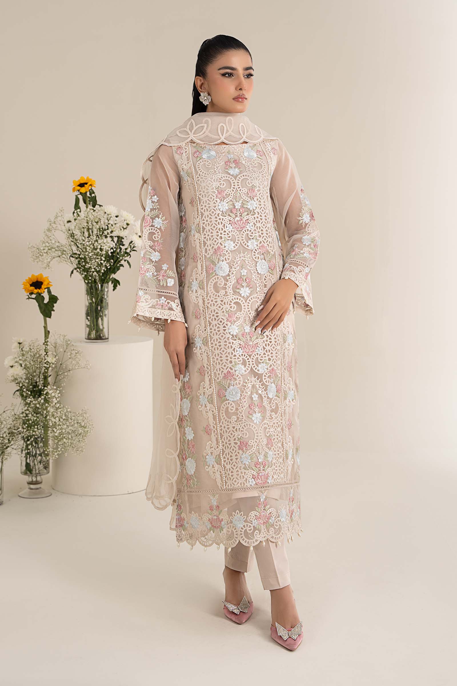 3 Piece Embroidered Organza Suit - Image 5