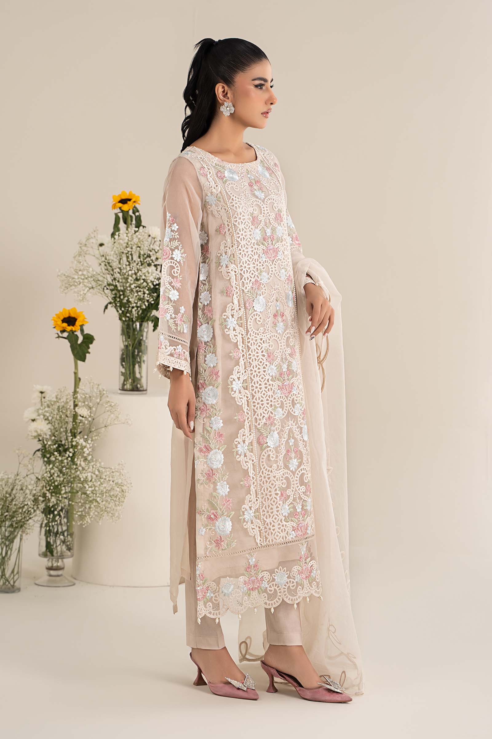 3 Piece Embroidered Organza Suit - Image 6