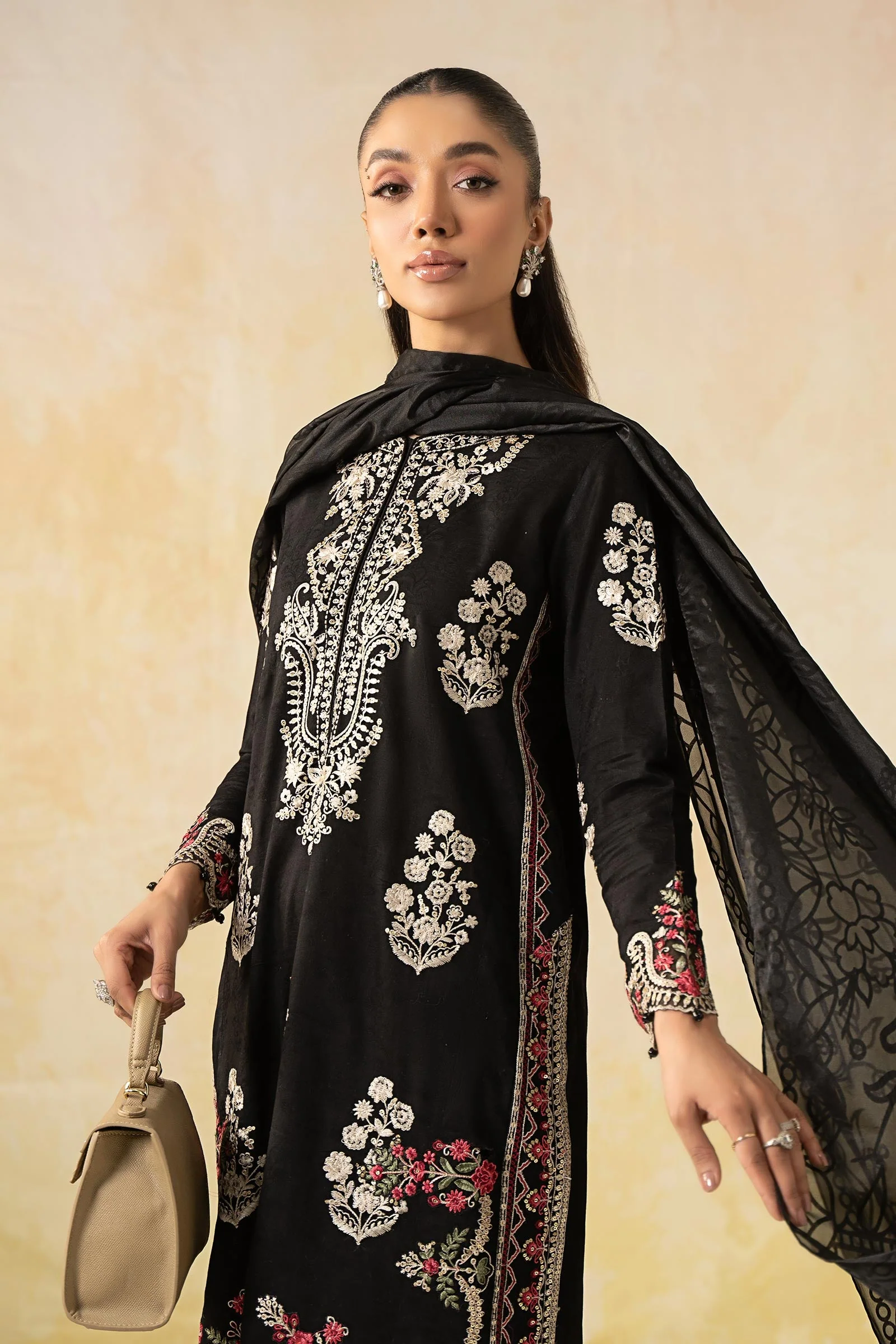 3 Piece Embroidered Self Jacquard Lawn Suit - Image 3