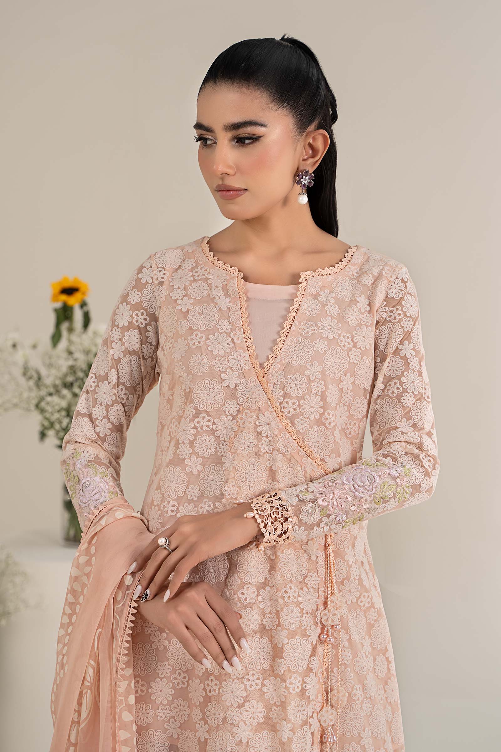 3 Piece Embroidered Polyester Net Suit - Image 3