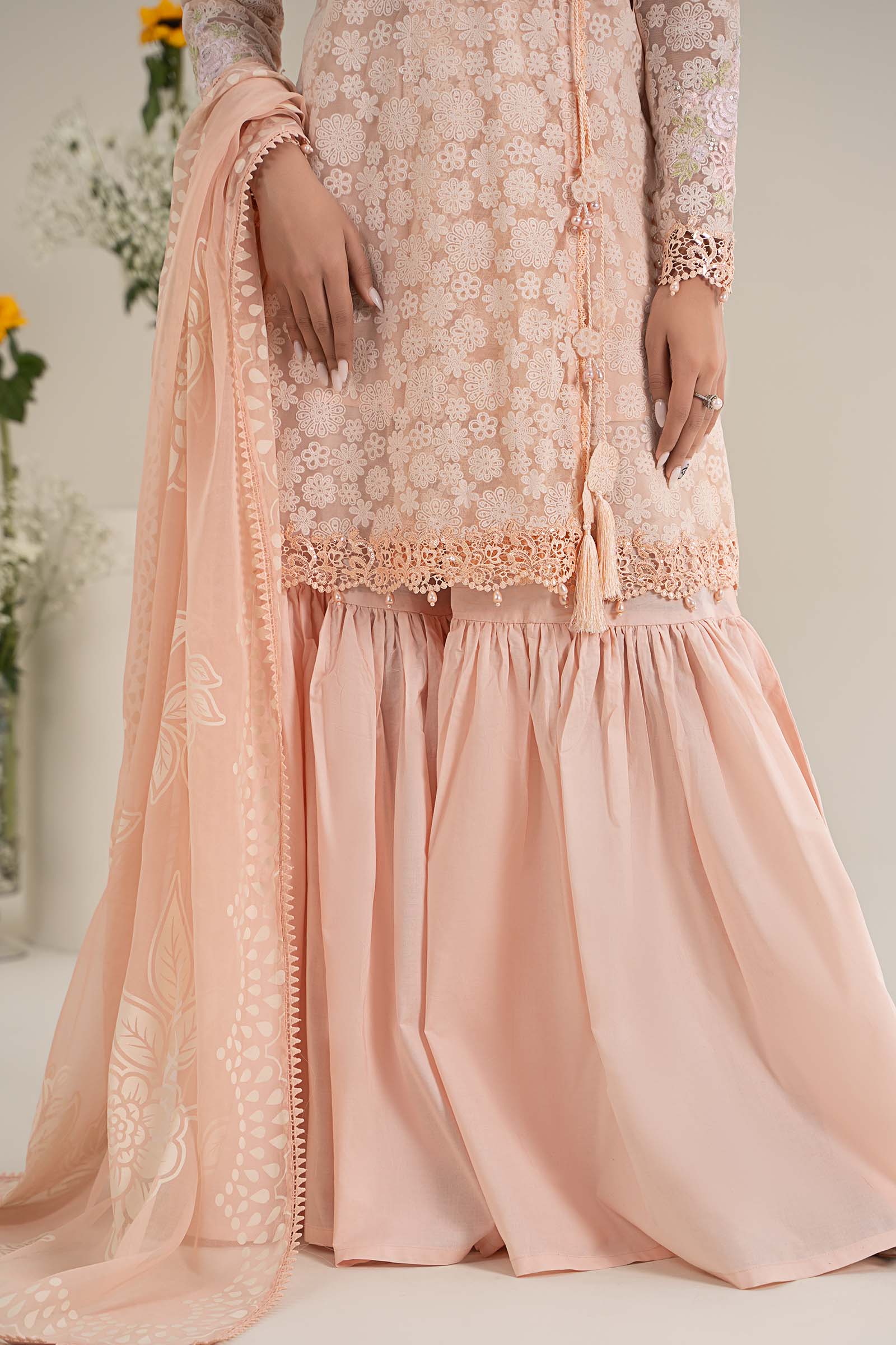 3 Piece Embroidered Polyester Net Suit - Image 4