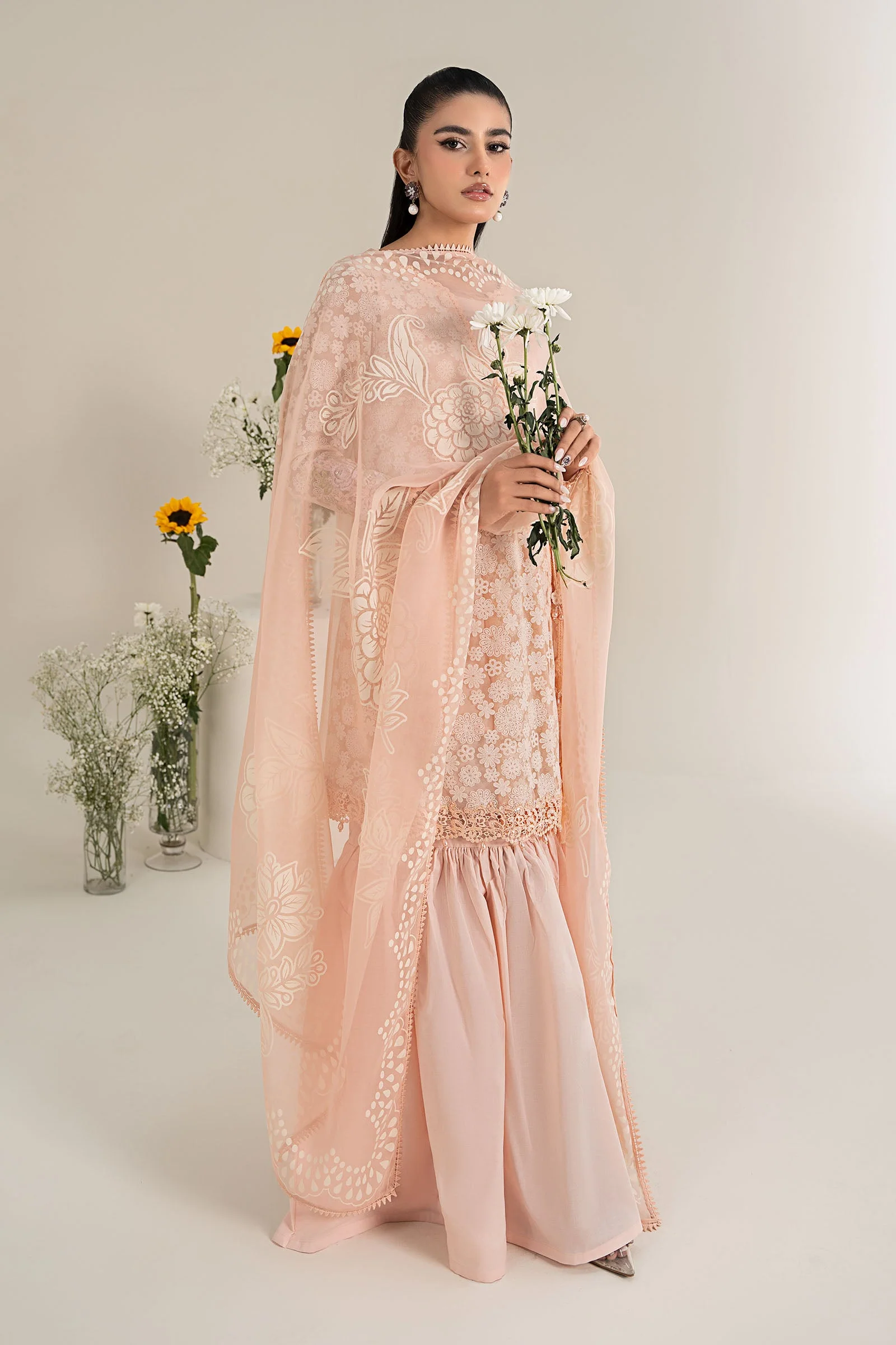 3 Piece Embroidered Polyester Net Suit - Image 5