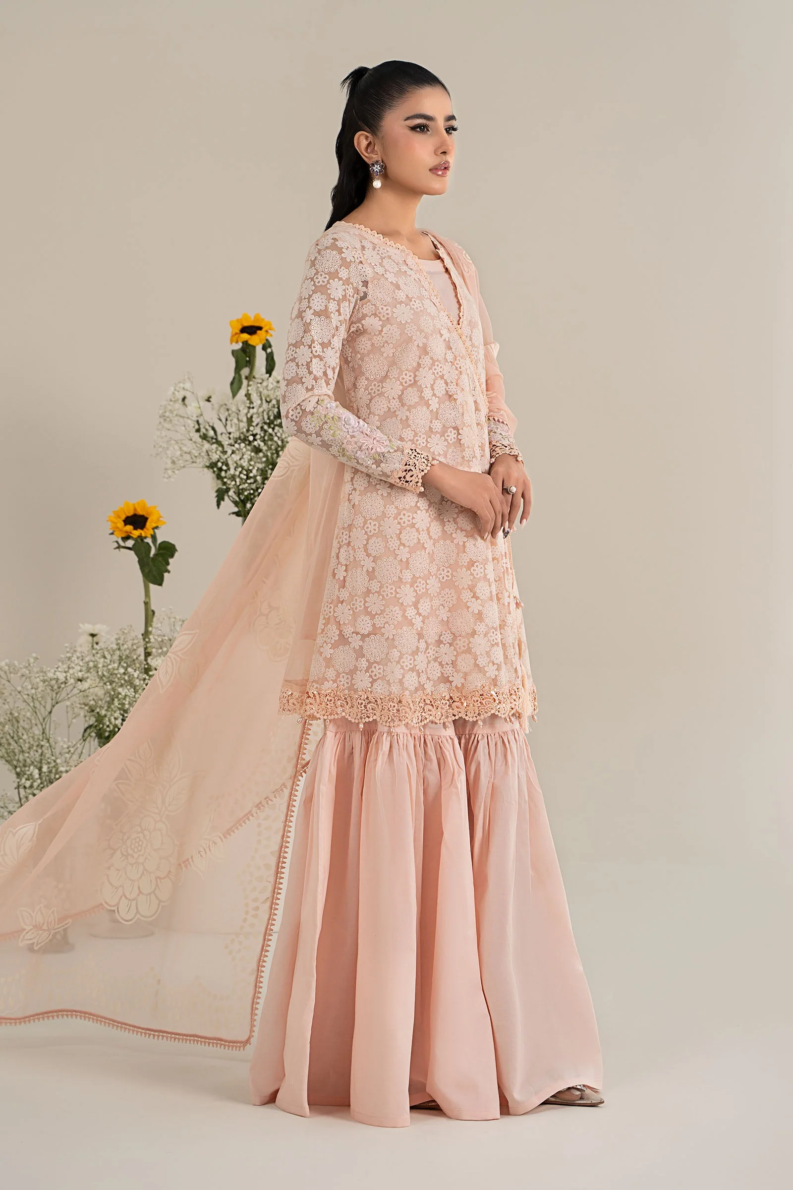 3 Piece Embroidered Polyester Net Suit - Image 6