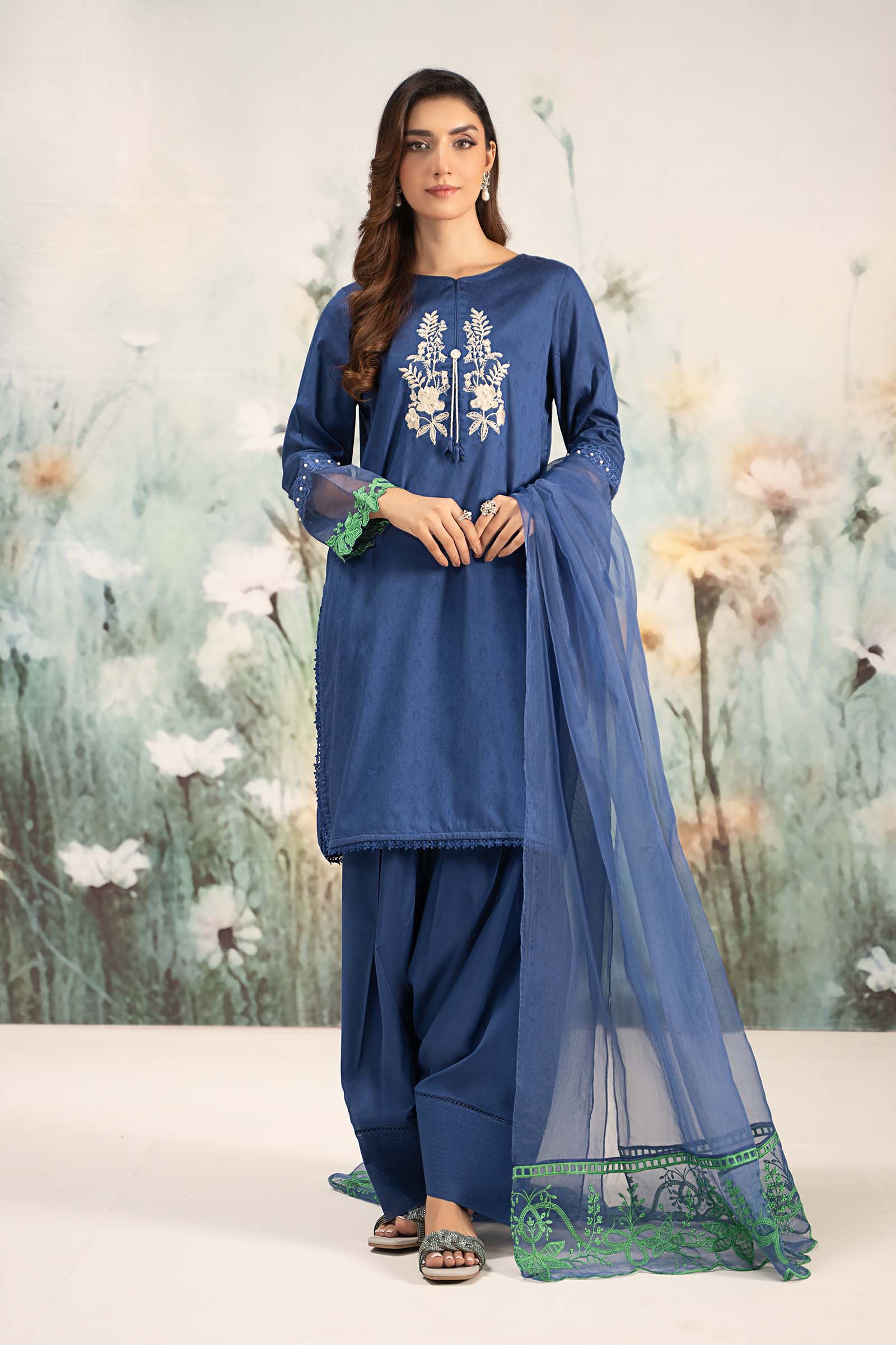 3 Piece Embroidered Self Jacquard Lawn Suit - Image 6