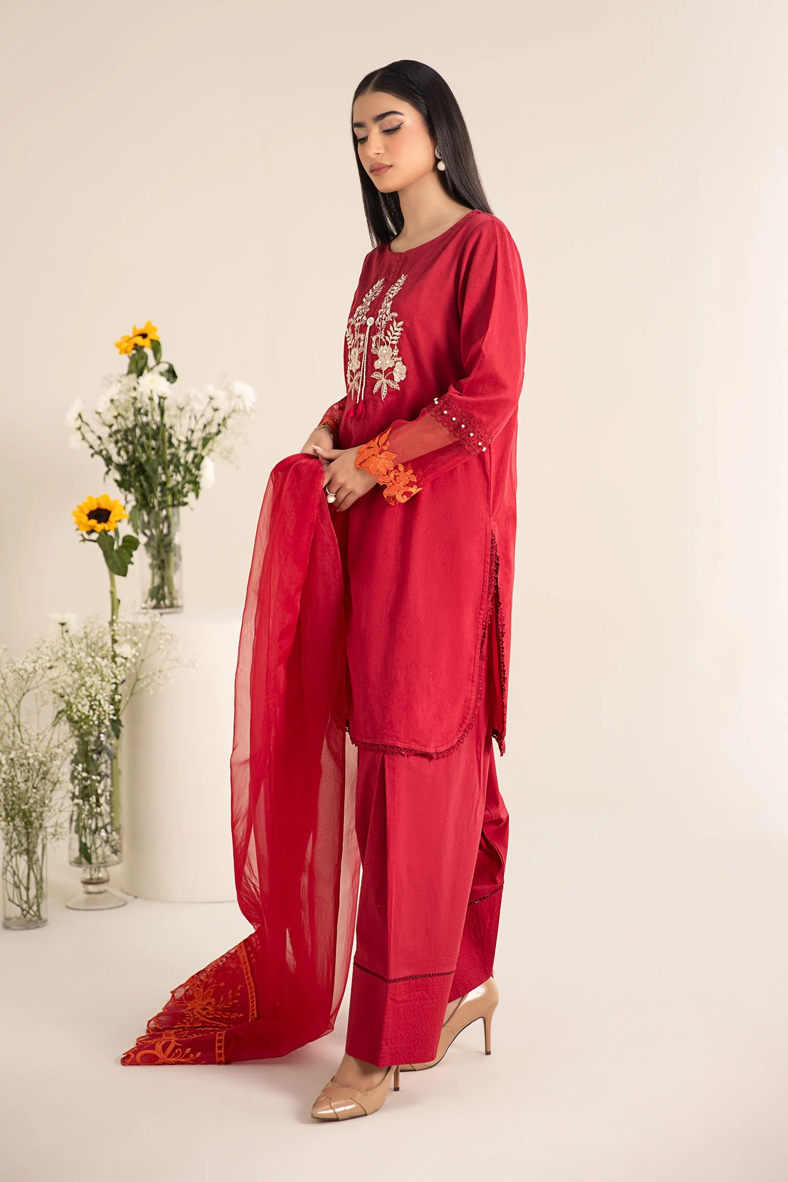 3 Piece Embroidered Self Jacquard Lawn Suit - Image 5
