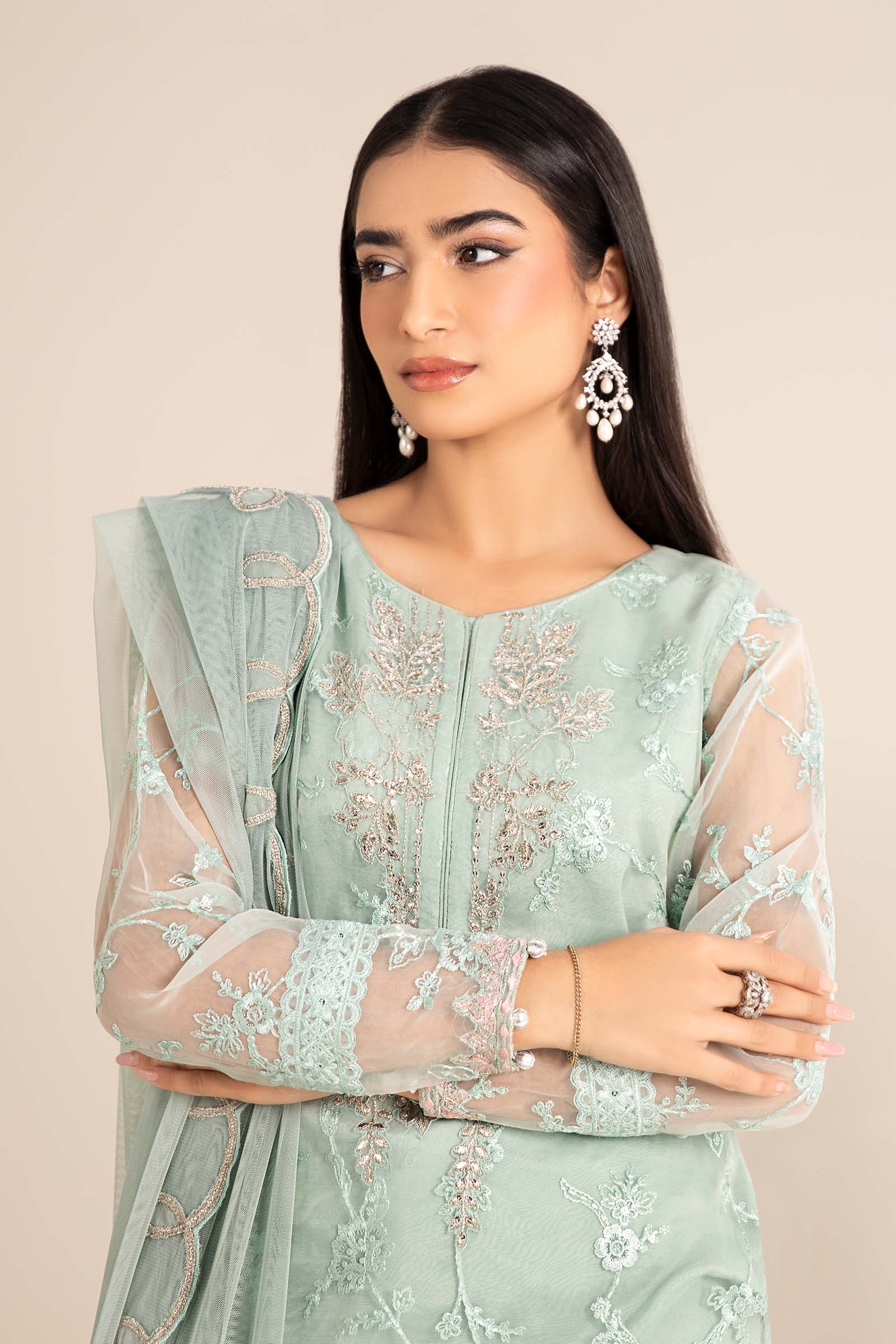 3 Piece Embroidered Cotton Silk Suit - Image 2