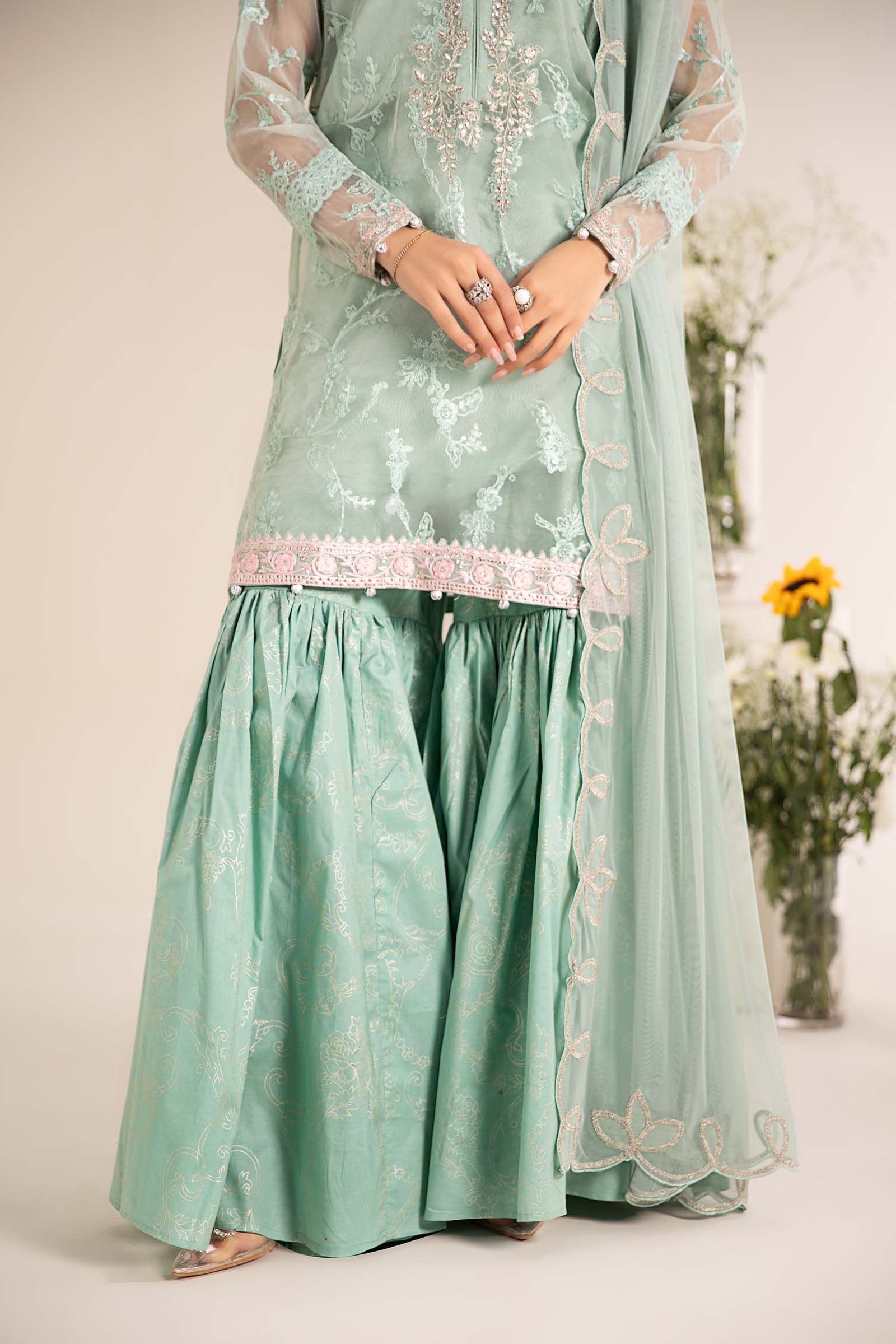 3 Piece Embroidered Cotton Silk Suit - Image 3
