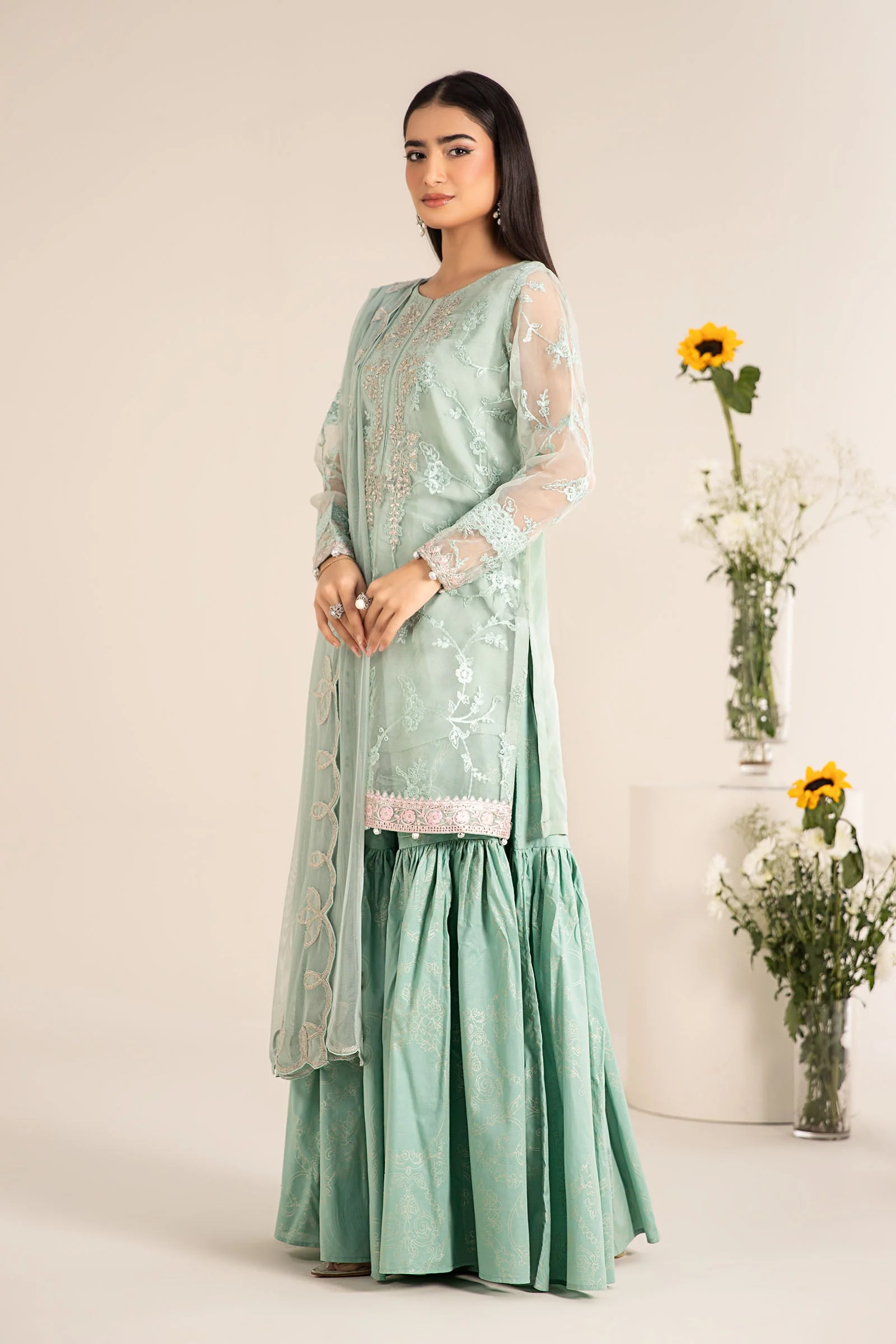 3 Piece Embroidered Cotton Silk Suit - Image 4
