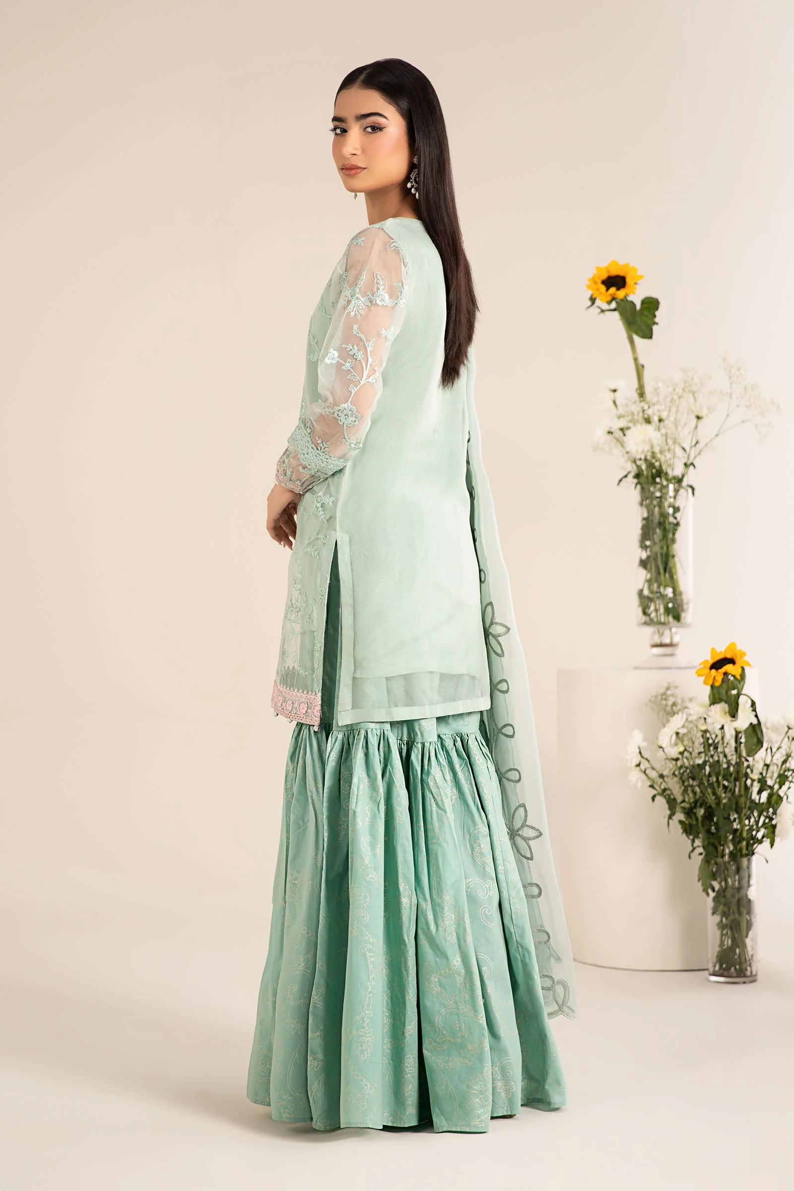 3 Piece Embroidered Cotton Silk Suit - Image 5