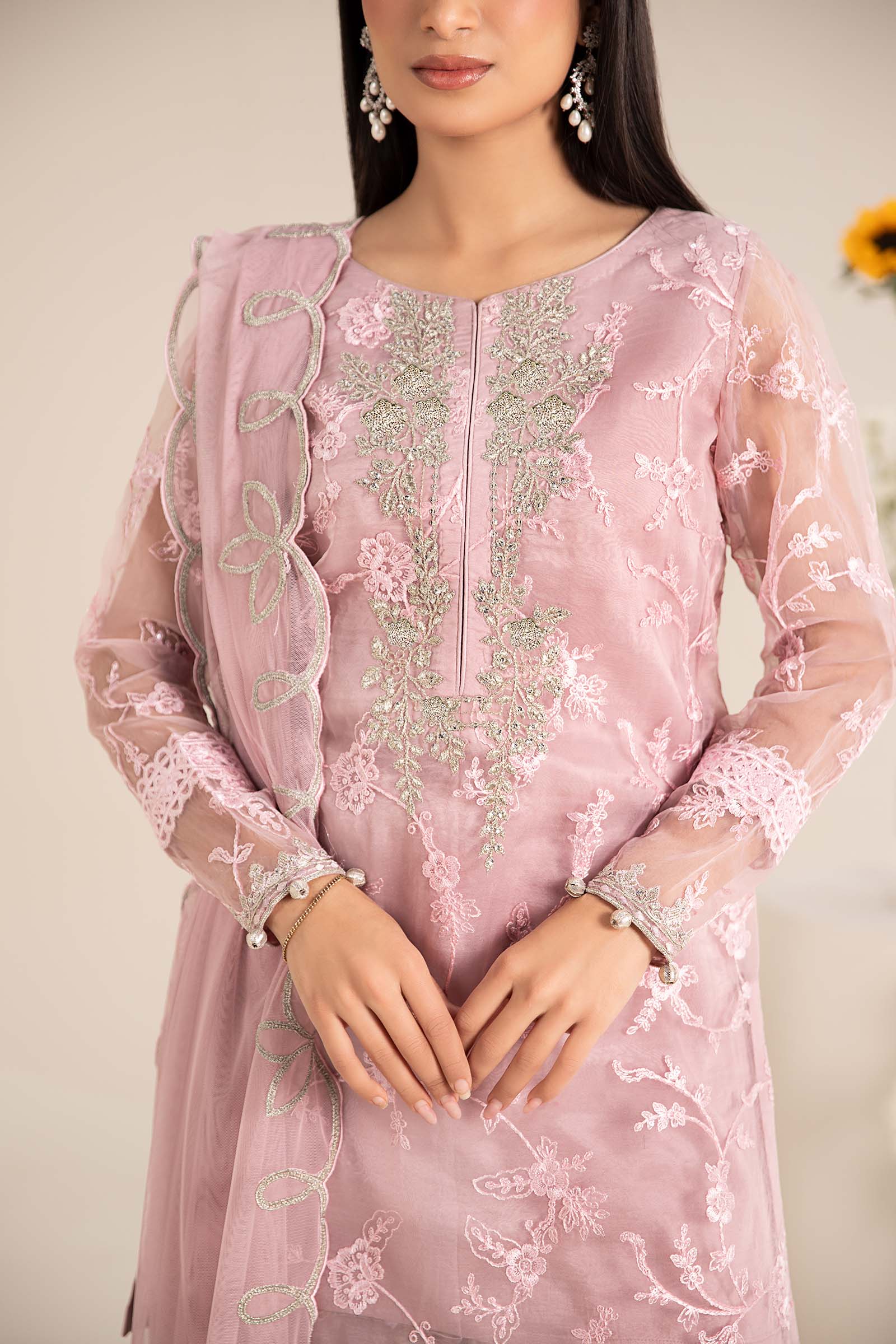 3 Piece Embroidered Cotton Silk Suit - Image 10