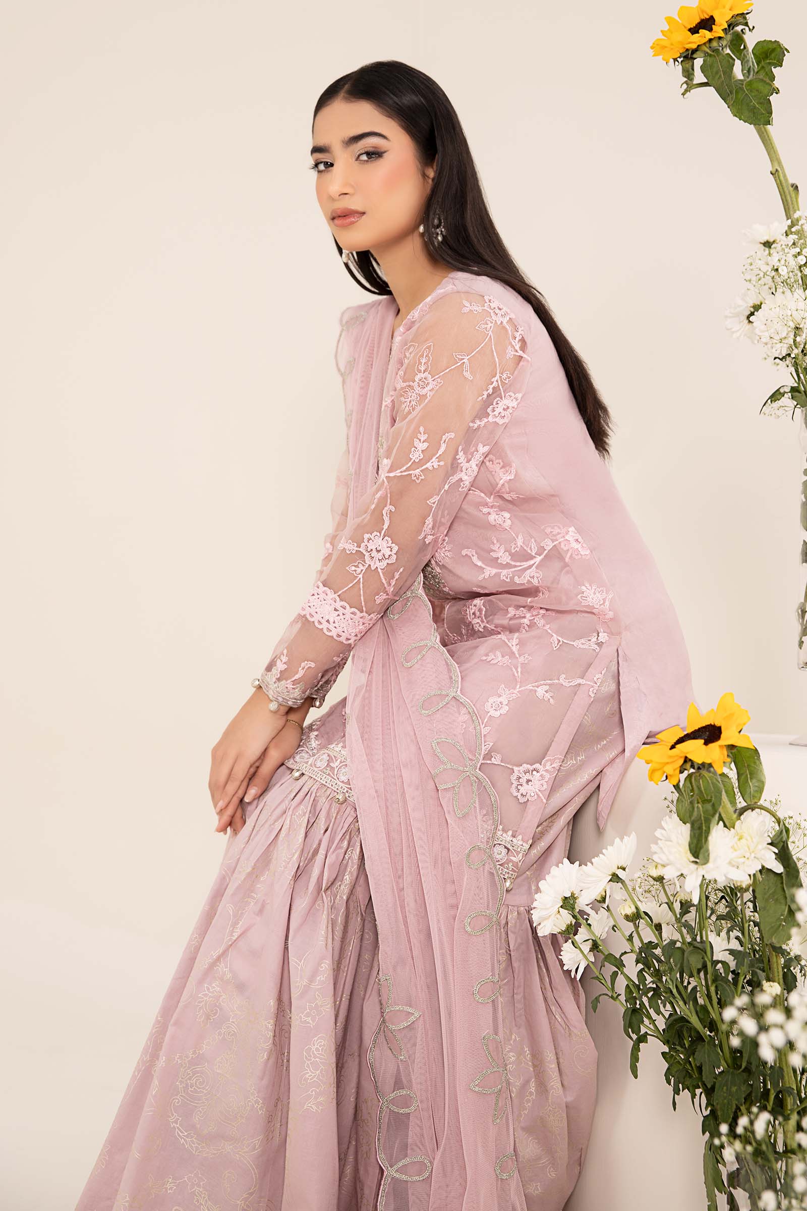 3 Piece Embroidered Cotton Silk Suit - Image 9