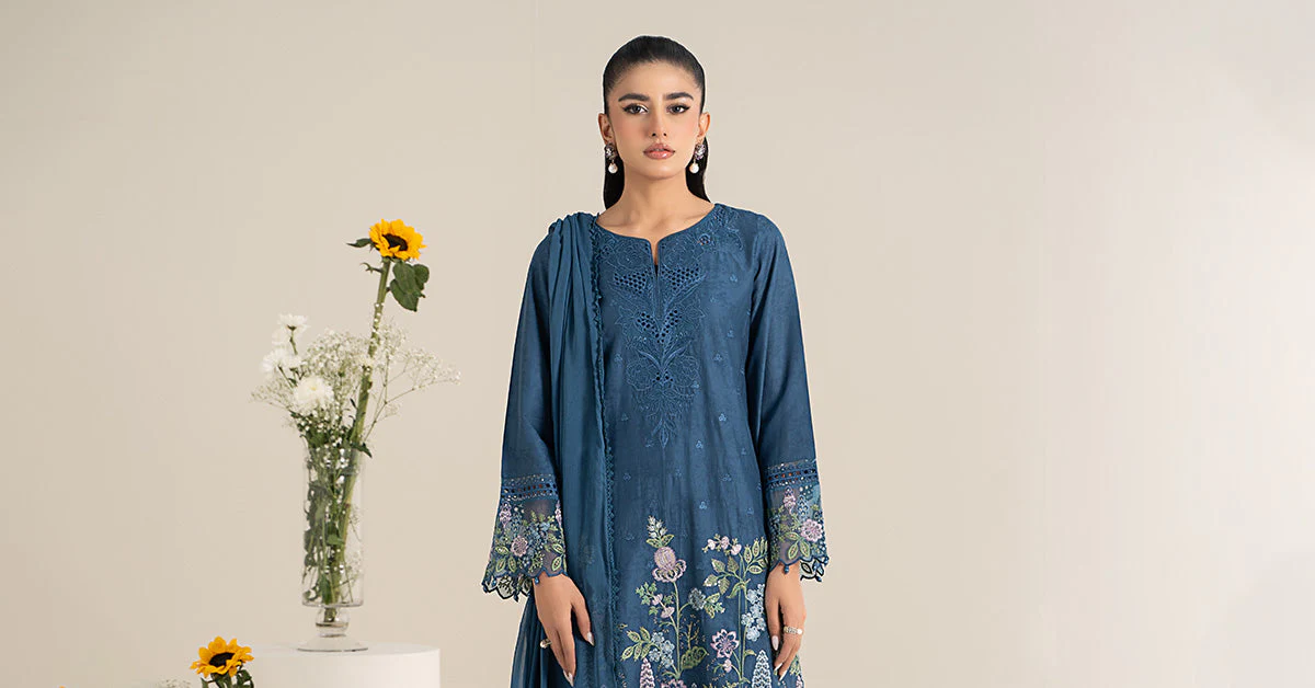 3 Piece Embroidered Self Jacquard Lawn Suit - Image 8
