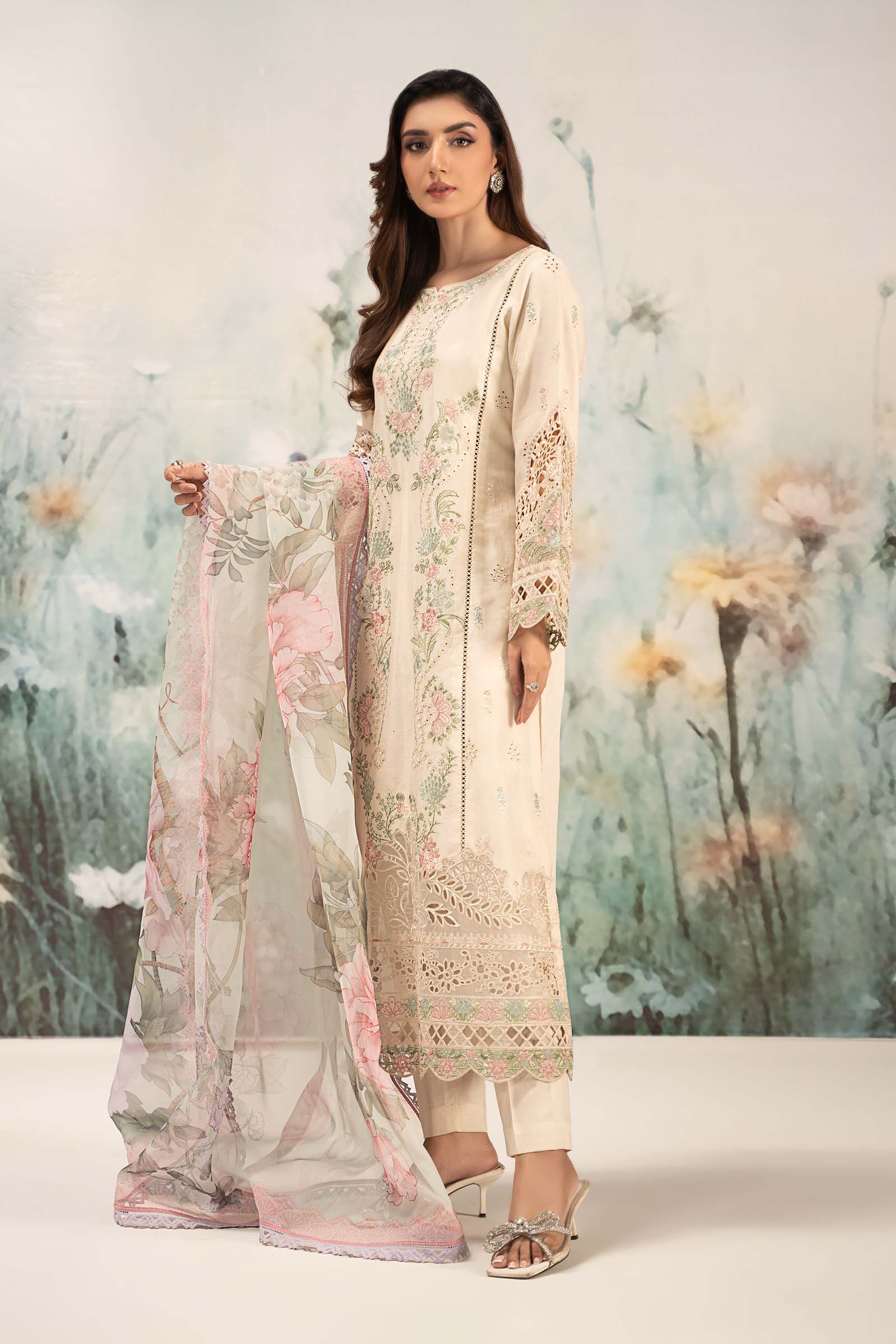 3 Piece Embroidered Self Jacquard Lawn Suit - Image 10